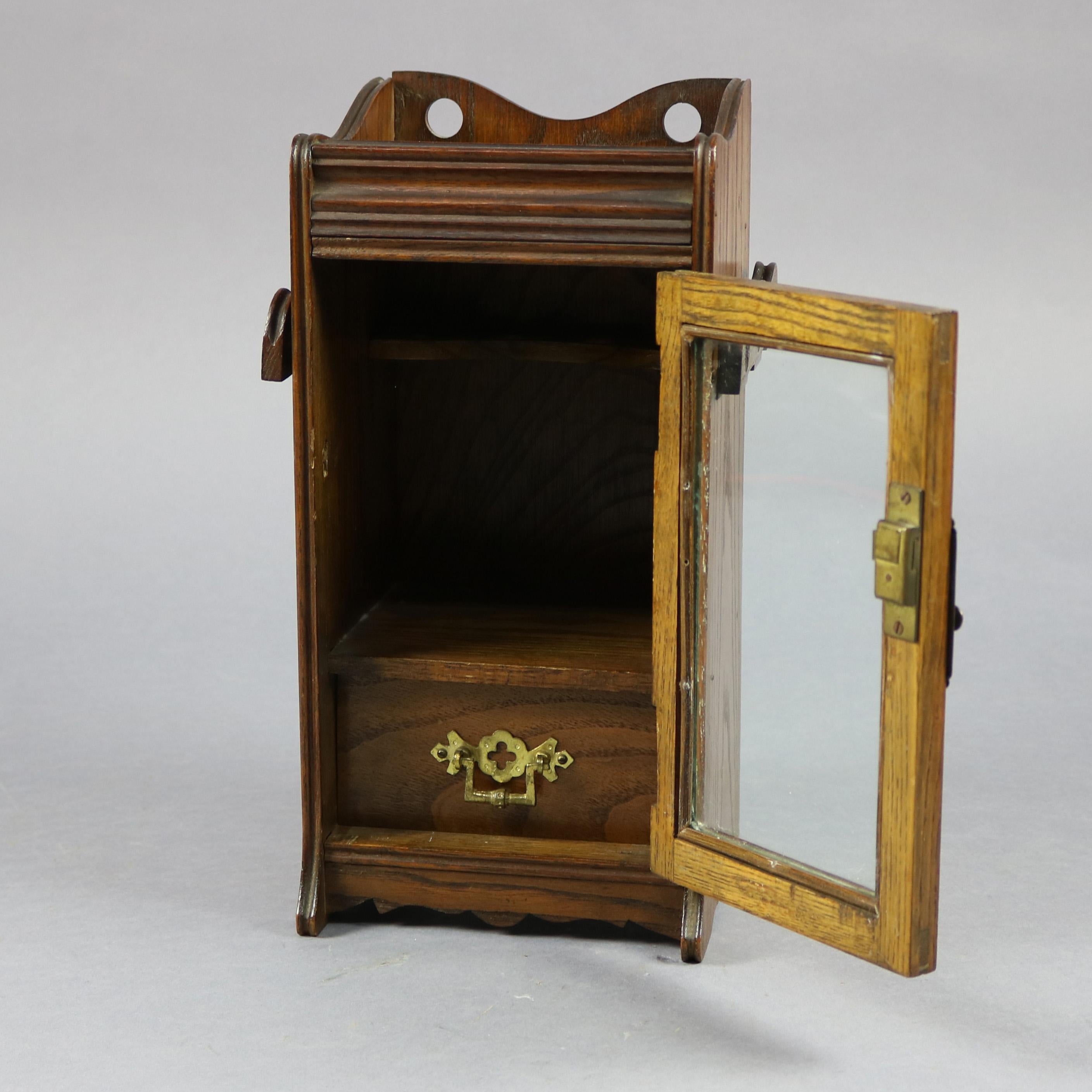 American Antique Oak Humidor Single Drawer Display Box with Pipe Racks, circa 1890