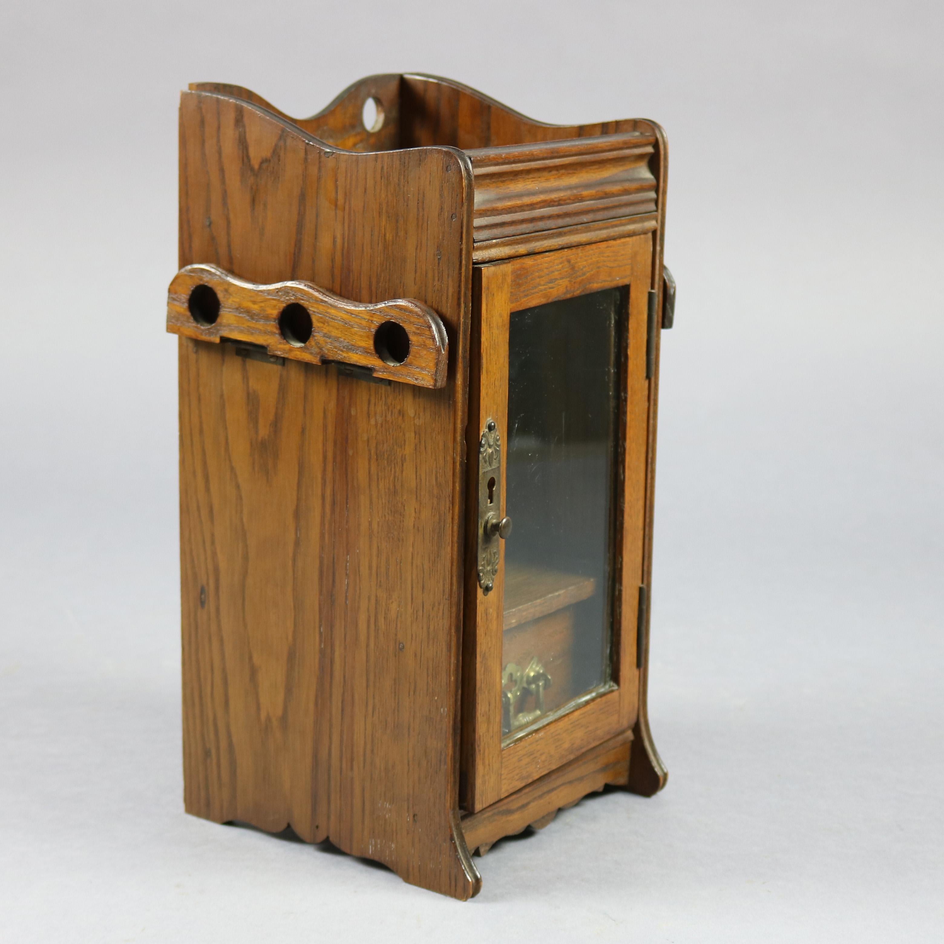 Antique Oak Humidor Single Drawer Display Box with Pipe Racks, circa 1890 1