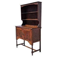 Antique Oak Hutch with Barley Twist Legs, Storage & Shelves, c. 1900s