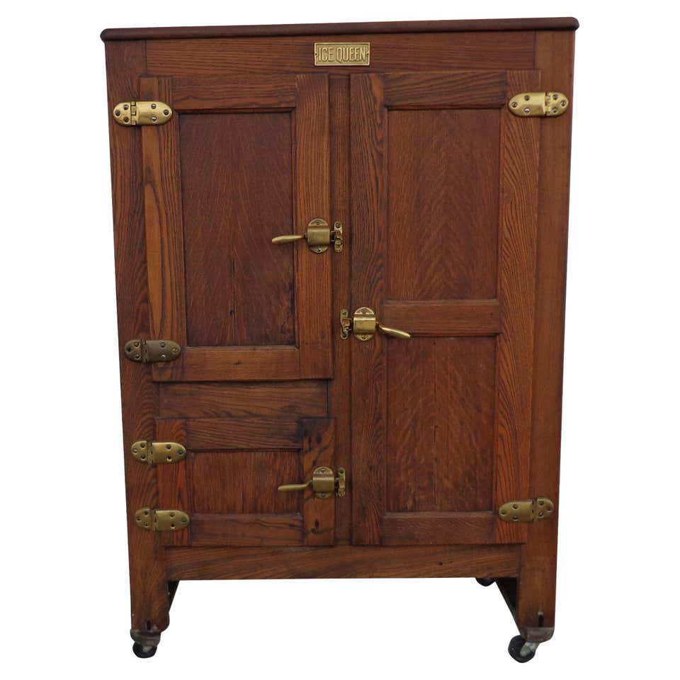 Herrick's Antique Vintage Wood Ice Box / Refrigerator For Sale at 1stDibs