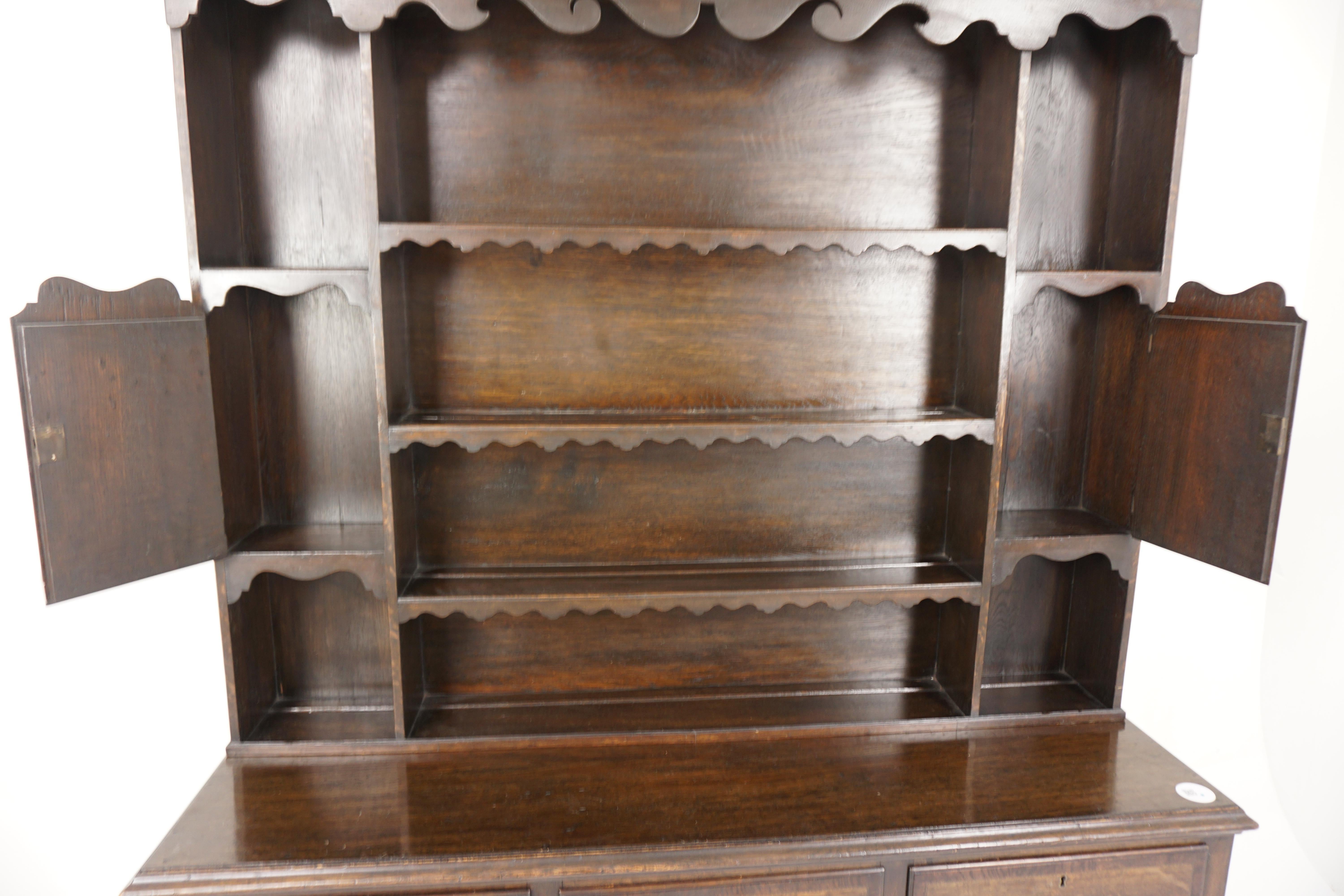 Antique Oak Inlaid Welsh Dresser, Sideboard, Buffet + Hutch, Scotland 1900, H944 4