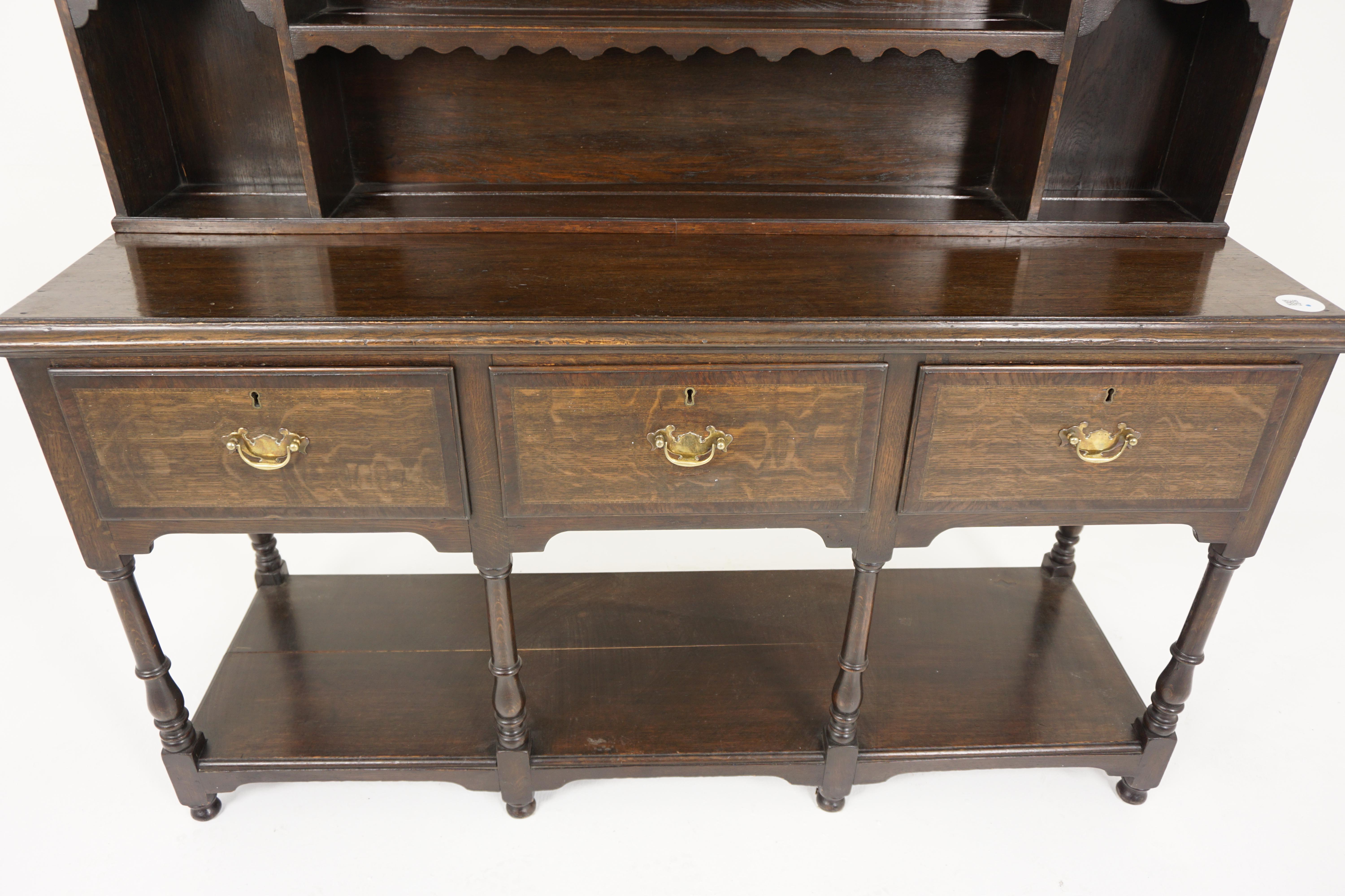 Antique Oak Inlaid Welsh Dresser, Sideboard, Buffet + Hutch, Scotland 1900, H944 In Good Condition In Vancouver, BC