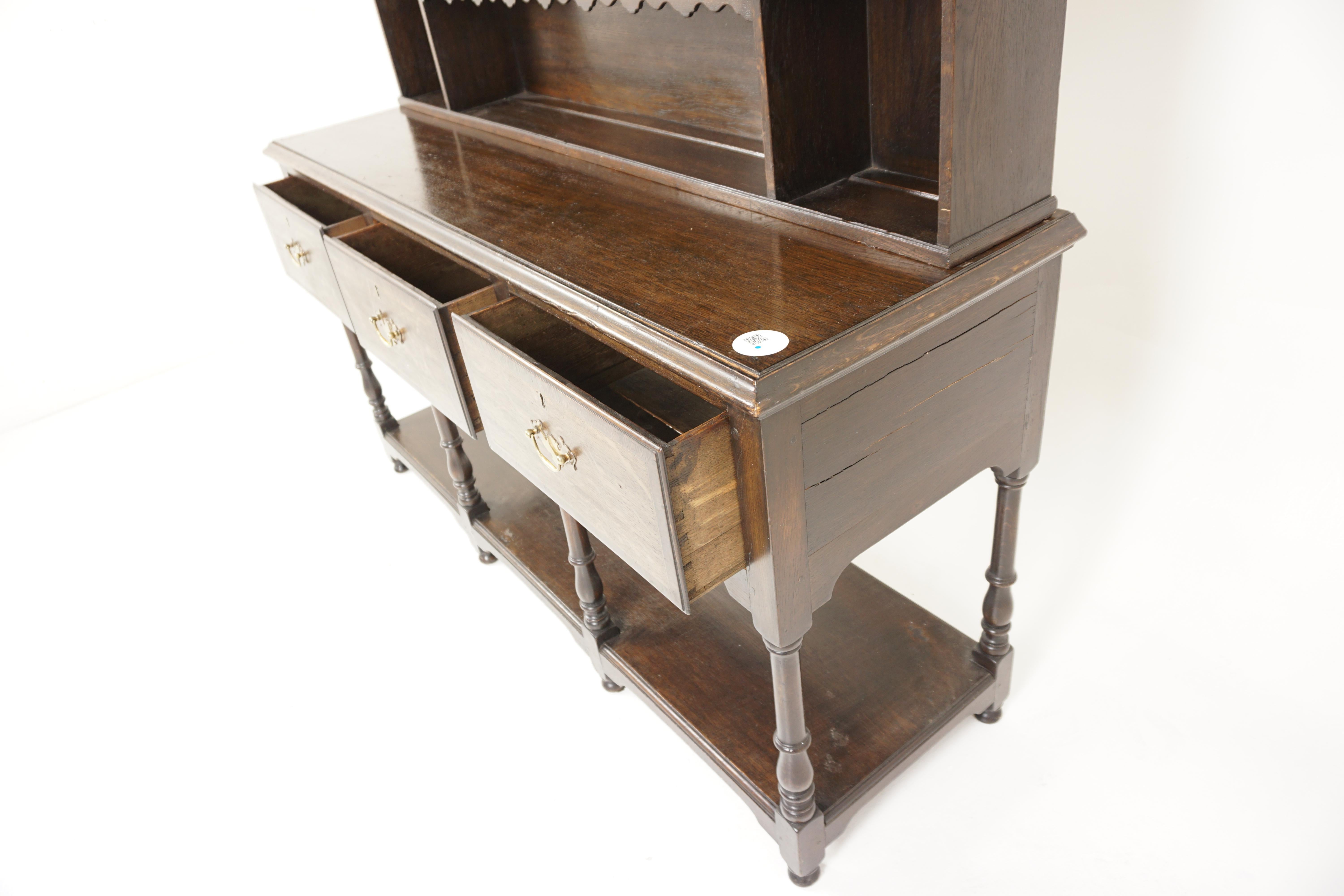 Early 20th Century Antique Oak Inlaid Welsh Dresser, Sideboard, Buffet + Hutch, Scotland 1900, H944