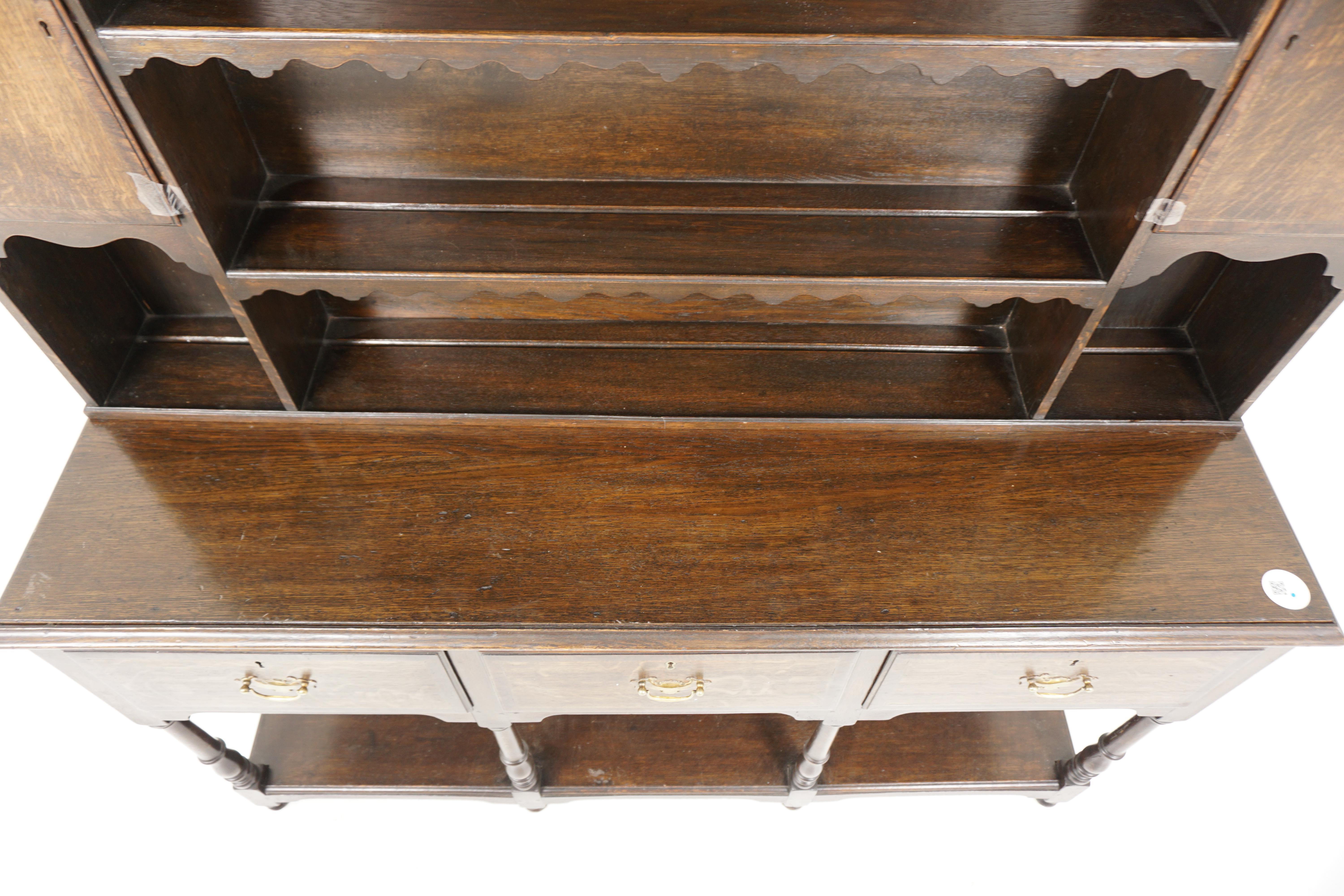 Antique Oak Inlaid Welsh Dresser, Sideboard, Buffet + Hutch, Scotland 1900, H944 1