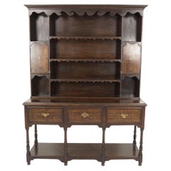 Antique Oak Inlaid Welsh Dresser, Sideboard, Buffet + Hutch, Scotland 1900, H944