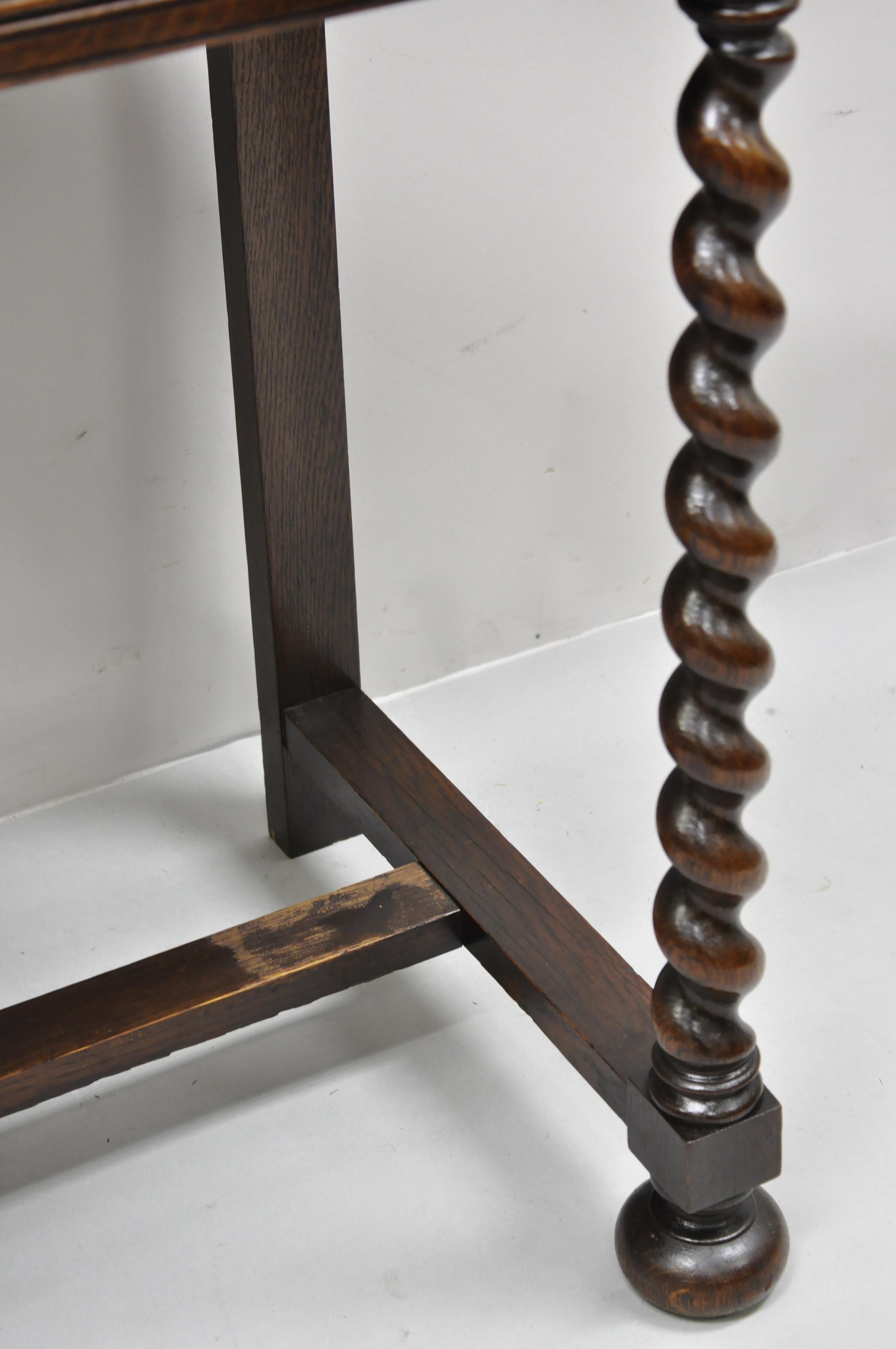 Glass Antique Oak Jacobean English China Cabinet Cupboard on Spiral Barley Twist Legs