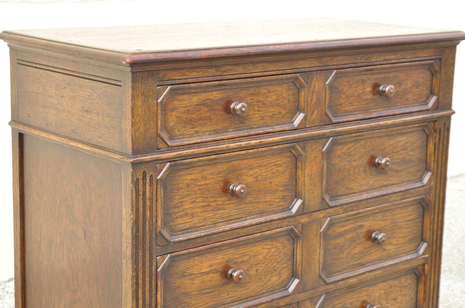 Antique Oak Jacobean Style Carved Wood Chest of Drawers Low Chest Dresser For Sale 7