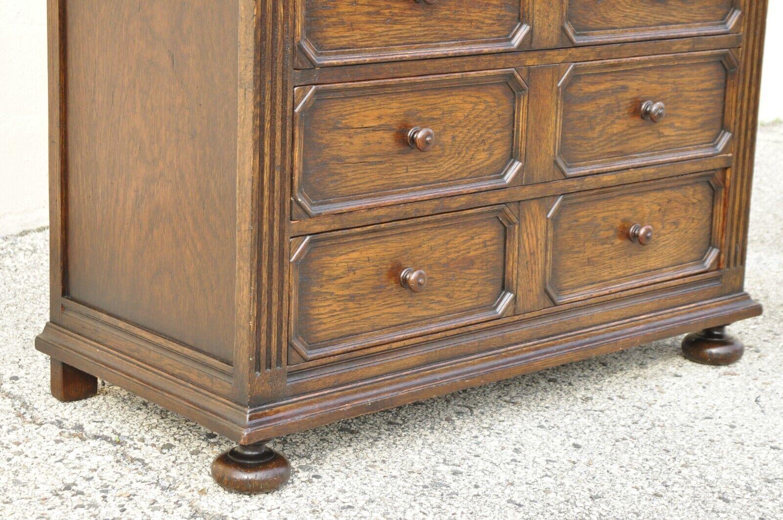 20th Century Antique Oak Jacobean Style Carved Wood Chest of Drawers Low Chest Dresser For Sale