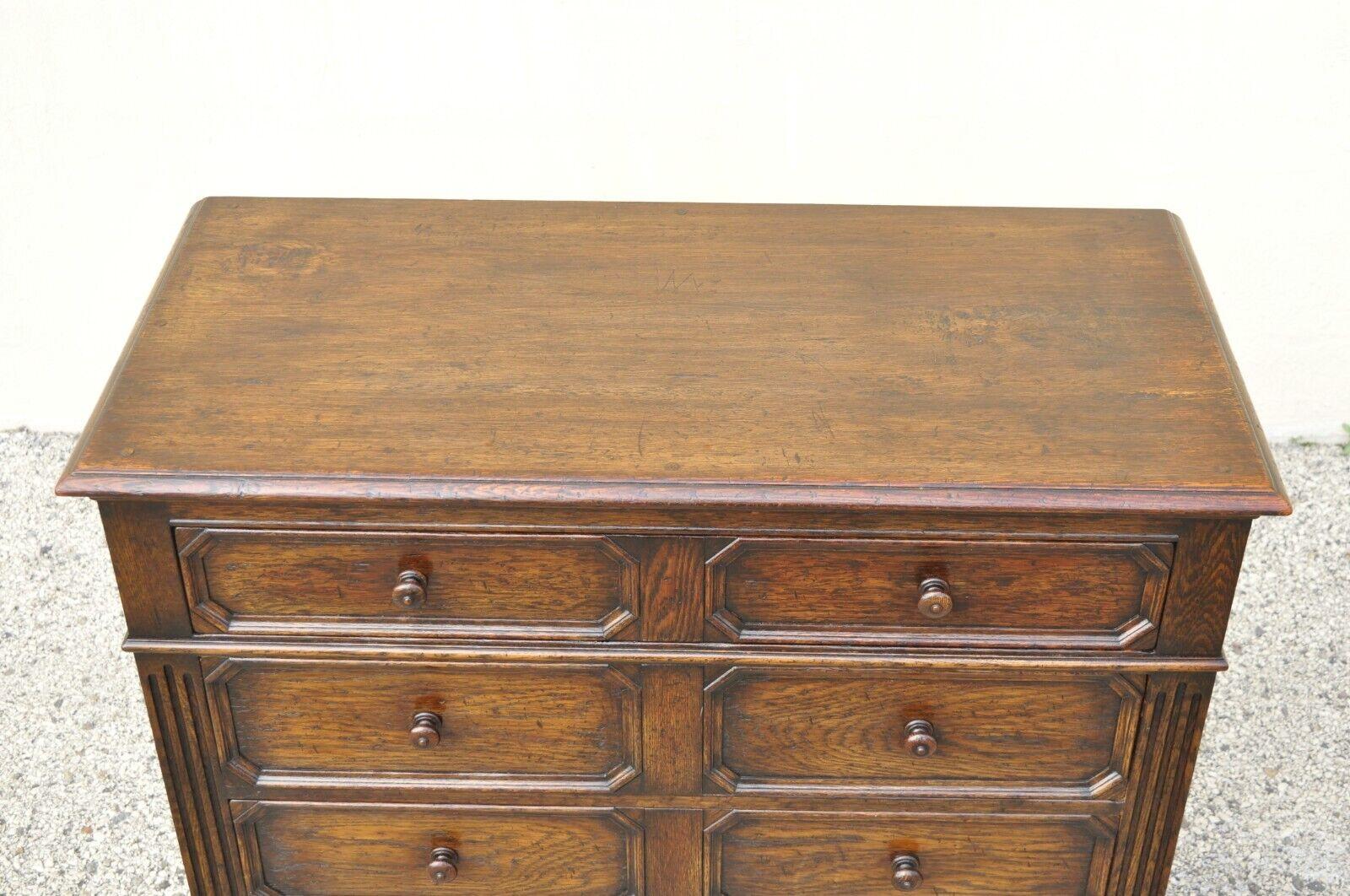 Antique Oak Jacobean Style Carved Wood Chest of Drawers Low Chest Dresser For Sale 3