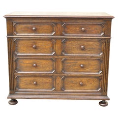 Used Oak Jacobean Style Carved Wood Chest of Drawers Low Chest Dresser