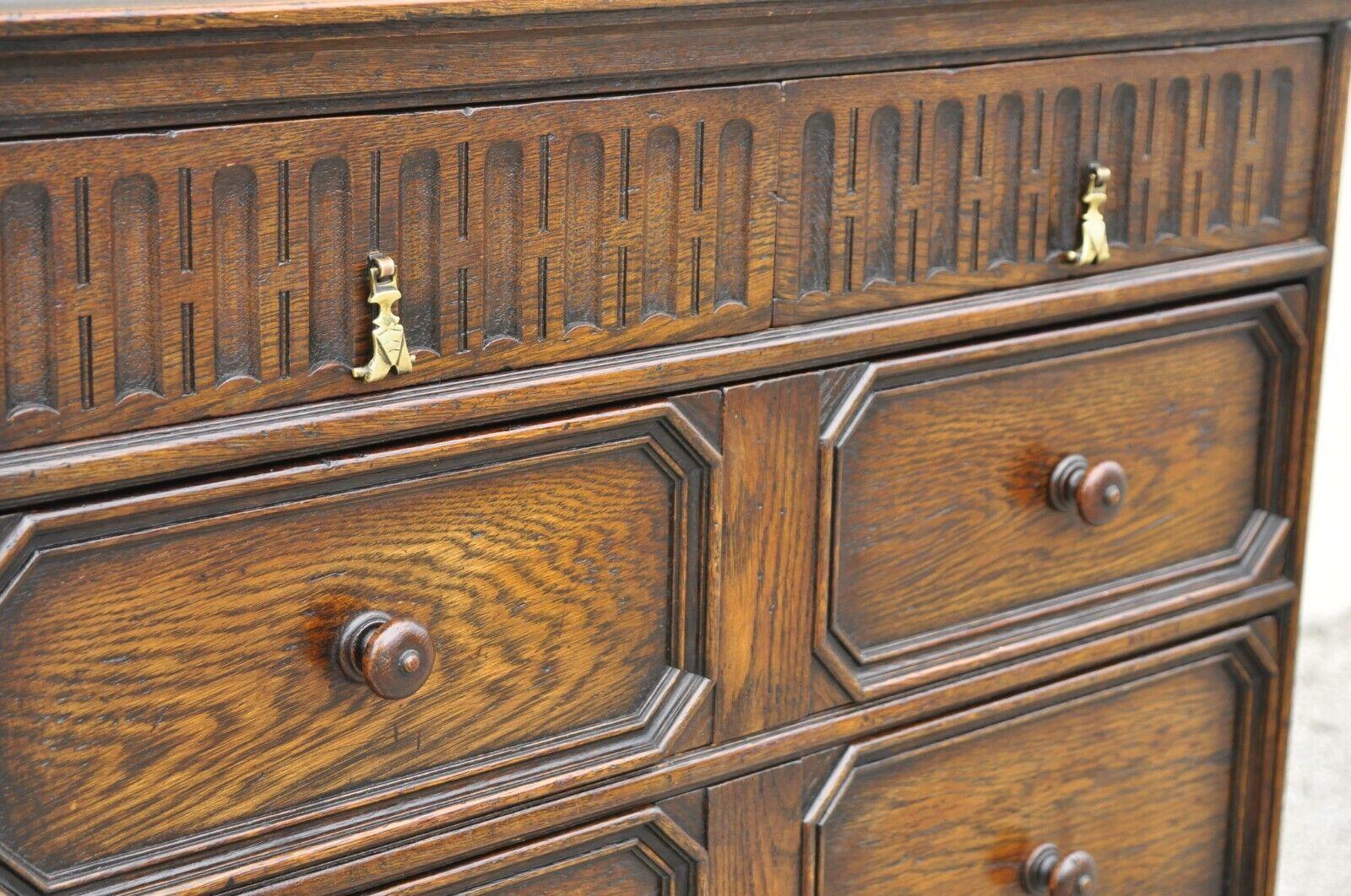 Antique Oak Jacobean Style Carved Wood Chest of Drawers Tall Chest Dresser 6