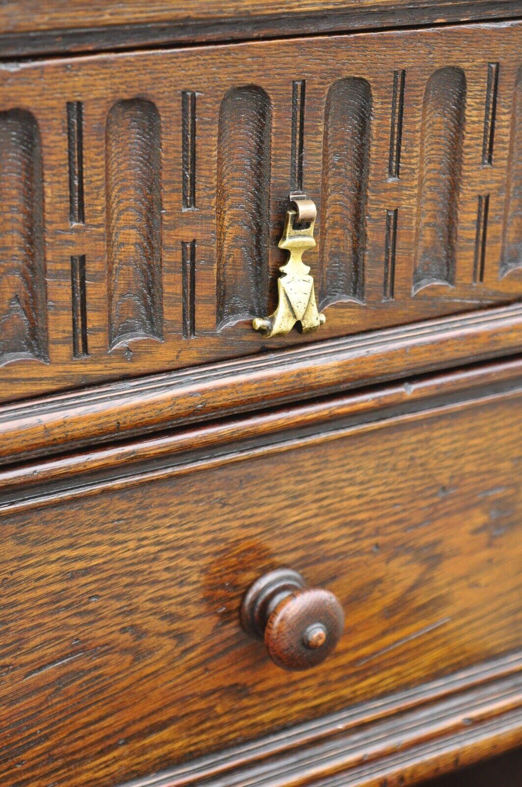 Antique Oak Jacobean Style Carved Wood Chest of Drawers Tall Chest Dresser 7