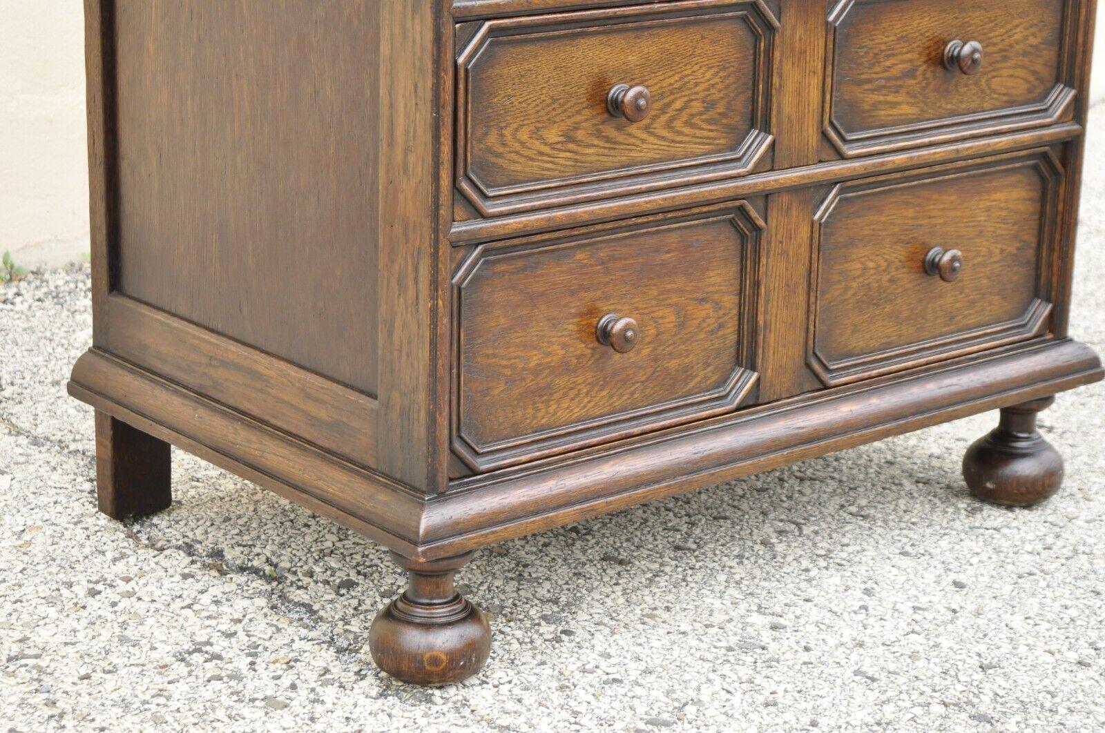 20th Century Antique Oak Jacobean Style Carved Wood Chest of Drawers Tall Chest Dresser
