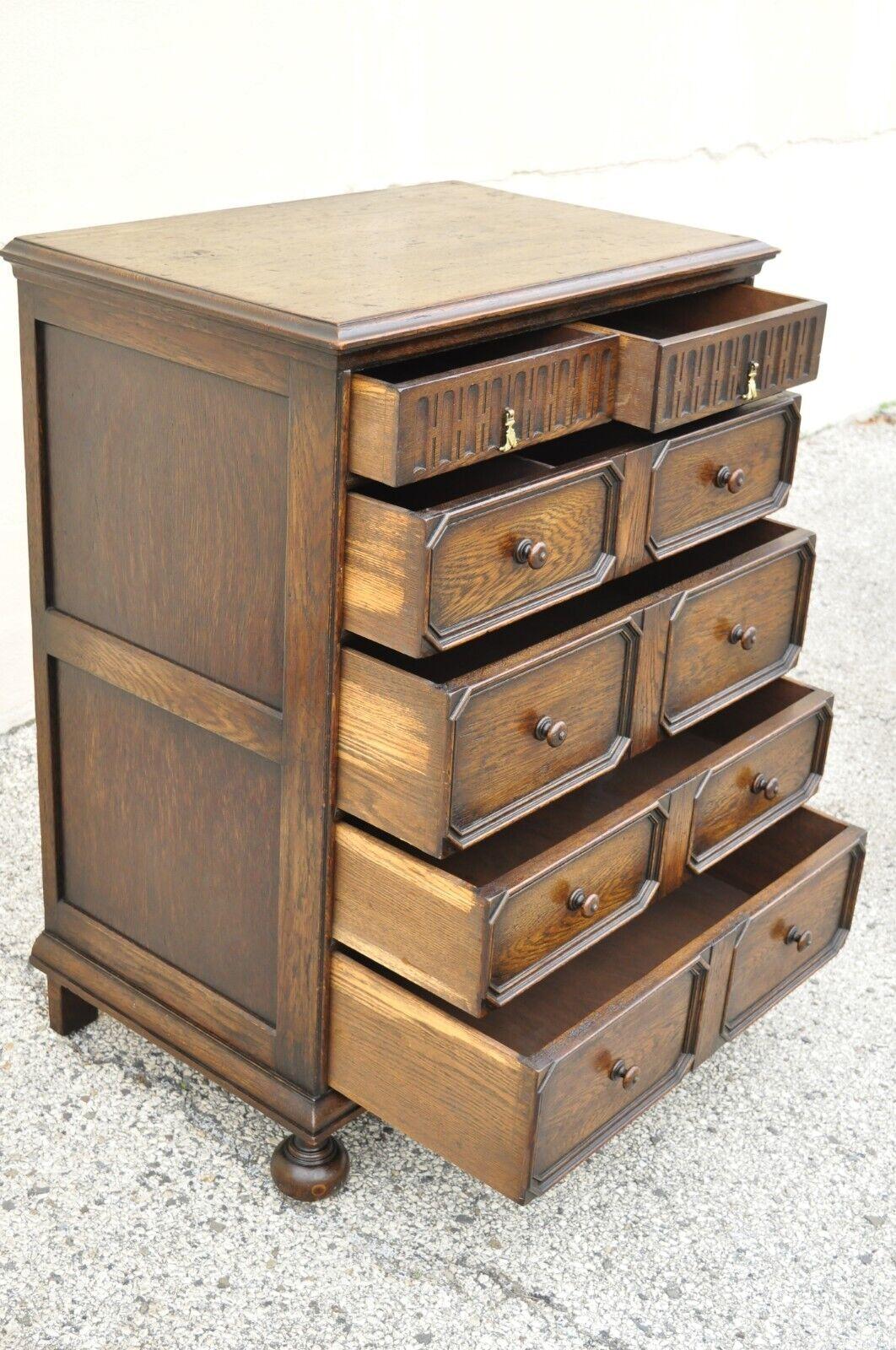 Antique Oak Jacobean Style Carved Wood Chest of Drawers Tall Chest Dresser 1