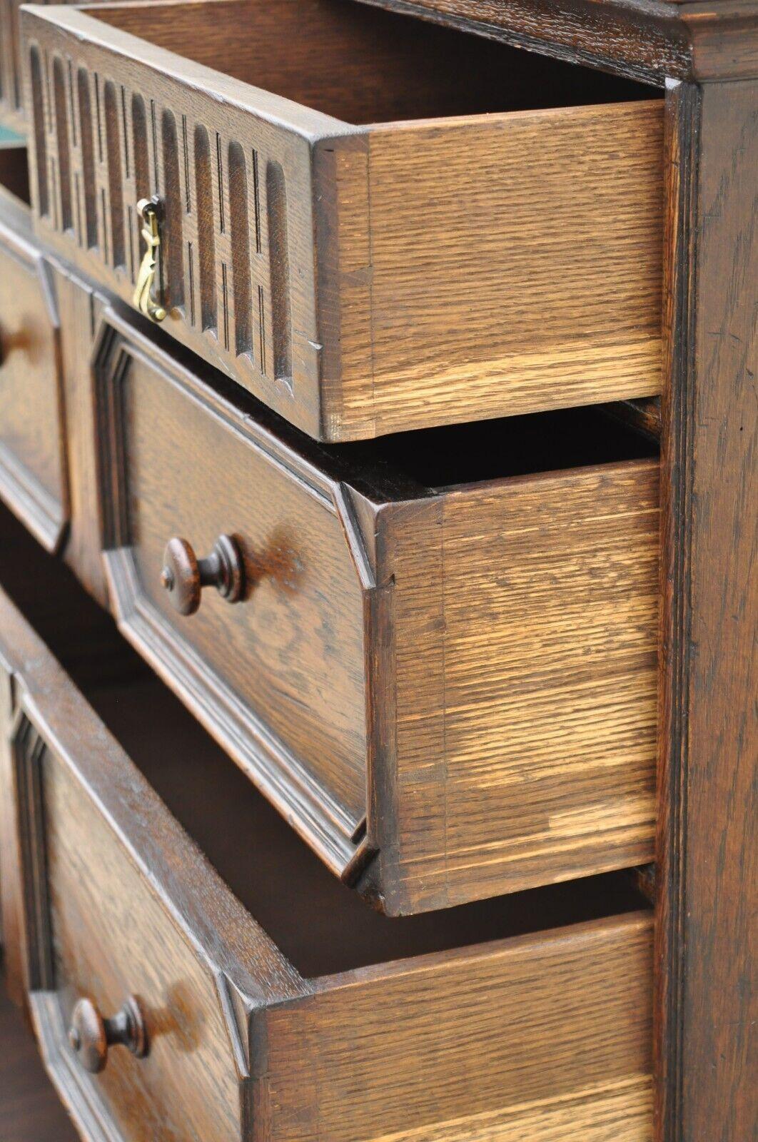 Antique Oak Jacobean Style Carved Wood Chest of Drawers Tall Chest Dresser 2