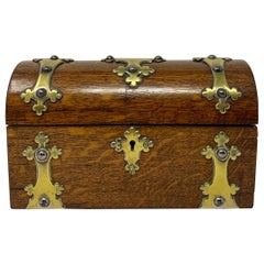 Antique Oak Jewel Box with Brass Mounts