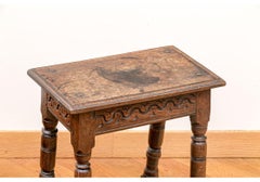 Antique Oak Joint Stool With Carved Apron
