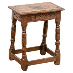 Antique Oak Joint Stool With Carved Apron