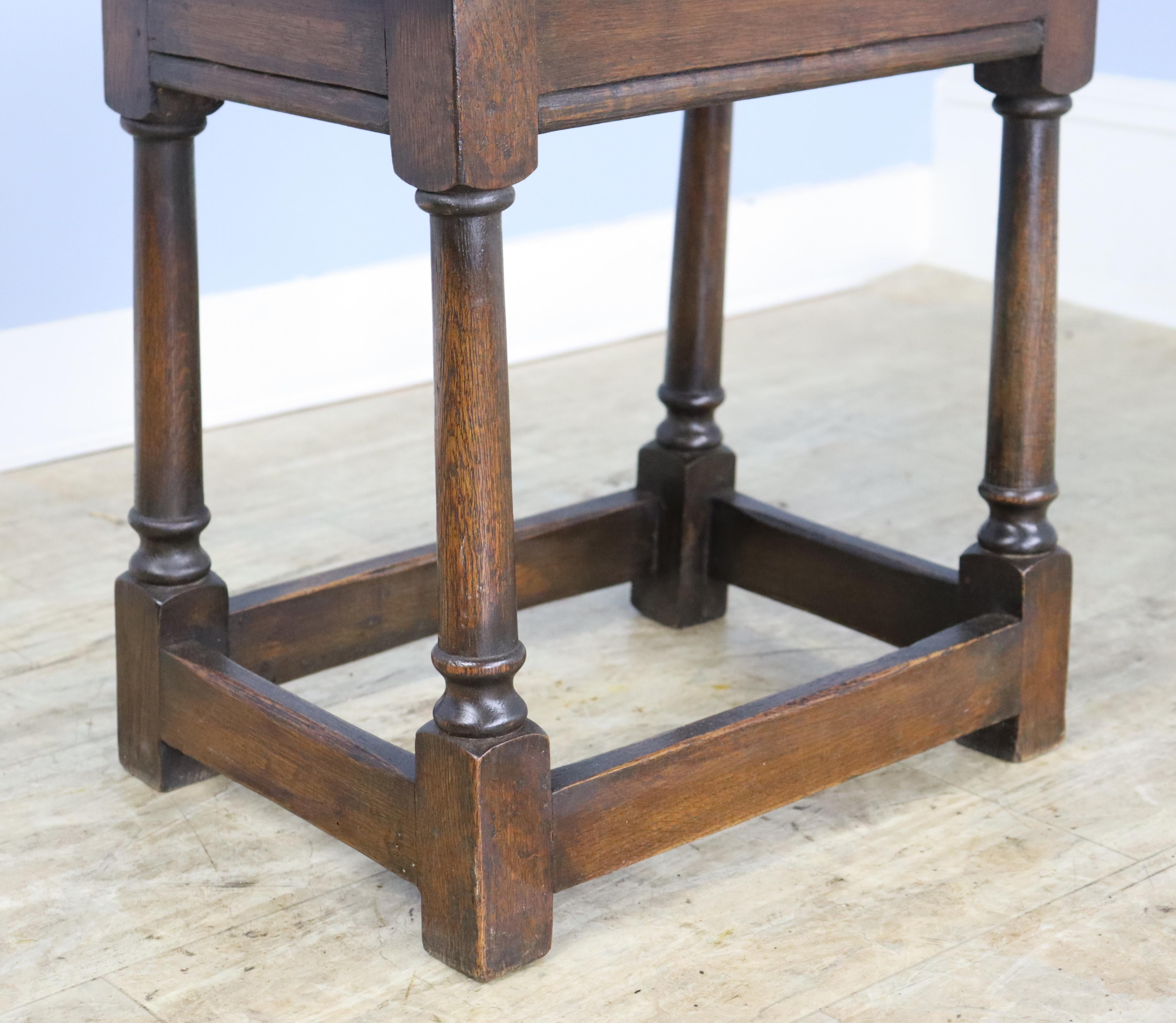 19th Century Antique Oak Joint Stool with Carved Legs For Sale