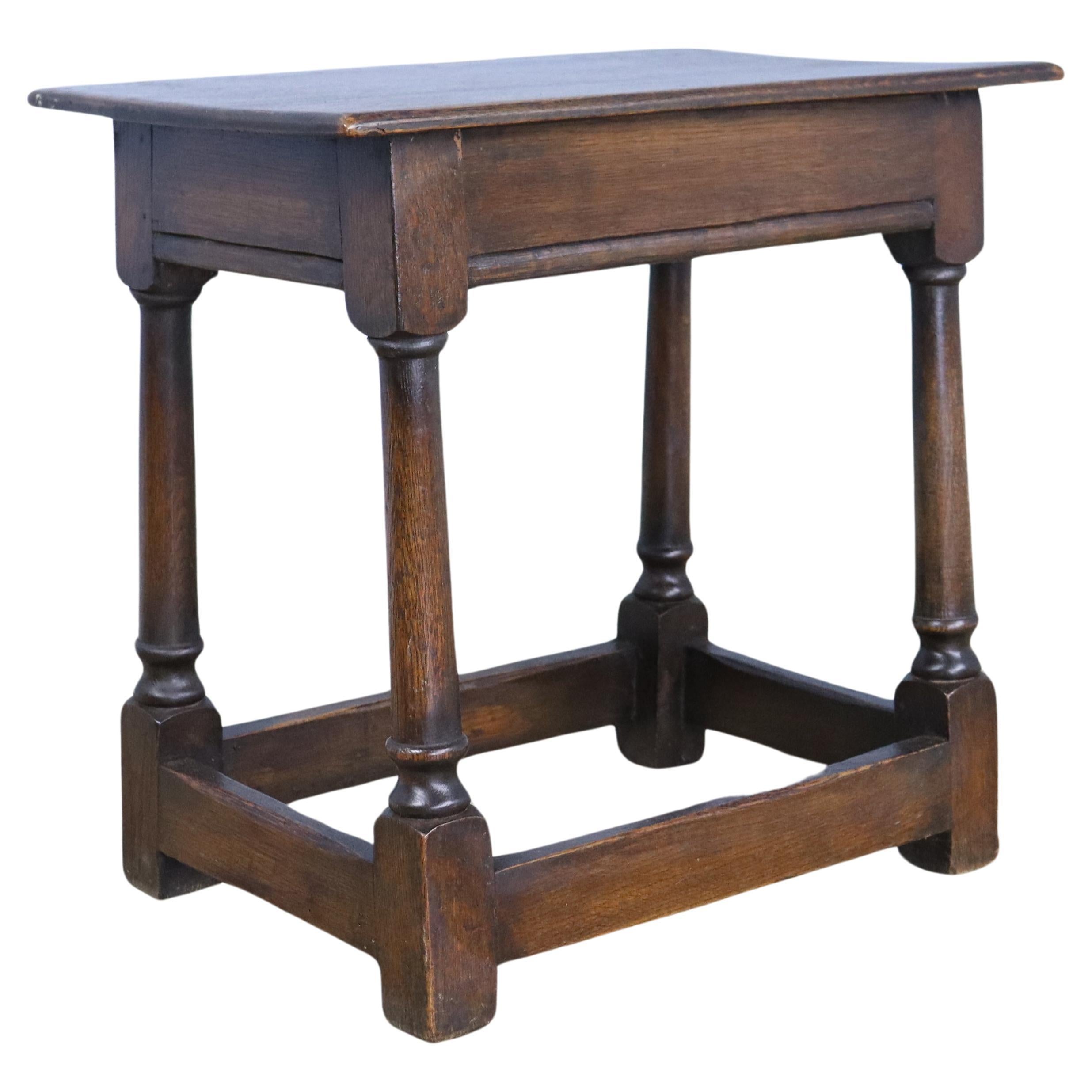 Antique Oak Joint Stool with Carved Legs For Sale