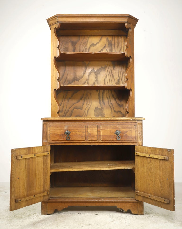 Antique Oak Kitchen Hutch Buffet with Drawers Cupboard For Sale at 1stDibs