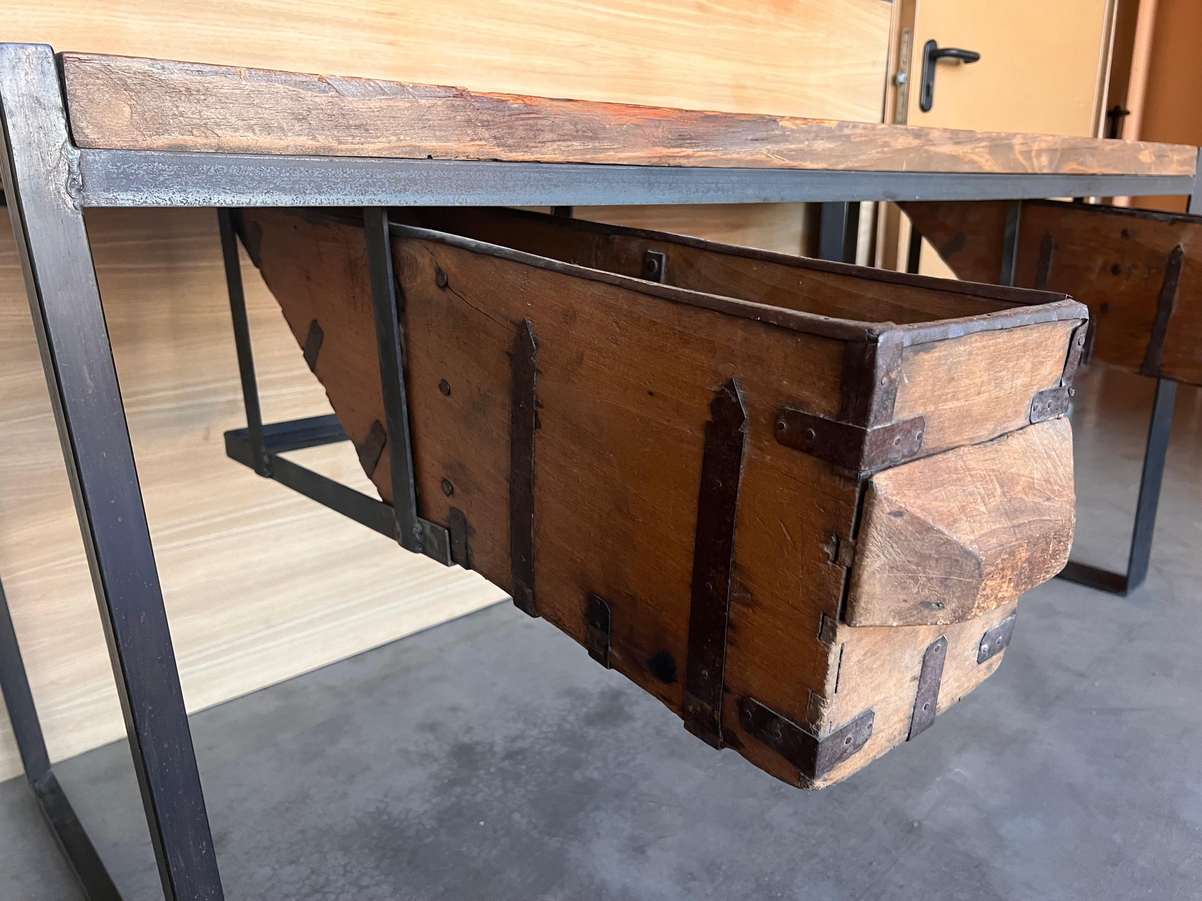Antique Oak Kitchen Island, Butcher Block, Industrial Work Table Cast Iron For Sale 9