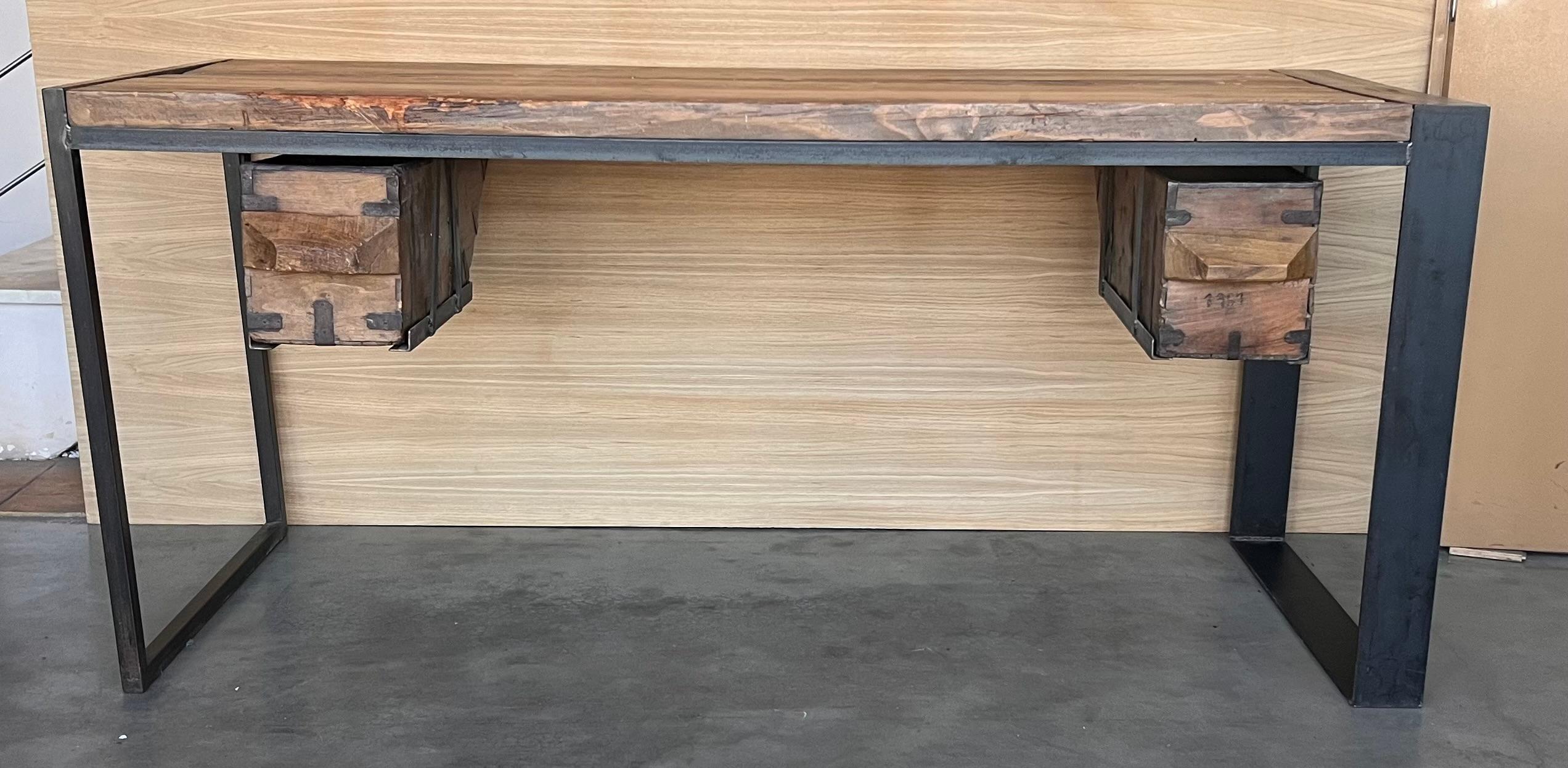 Antique Oak Kitchen Island, Butcher Block, Industrial Work Table Cast Iron with large heavy drawers on both sides that works perfectly