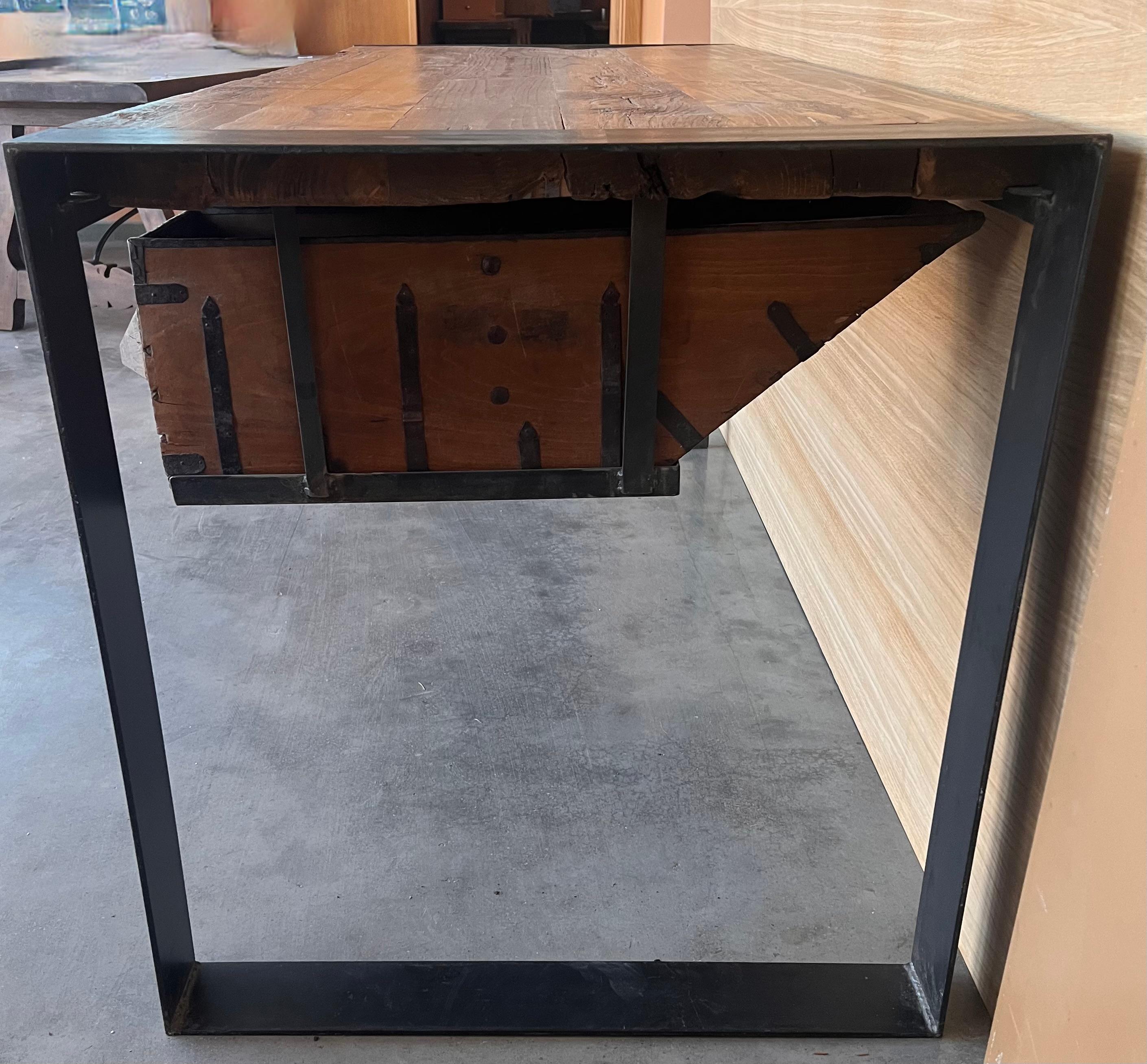 20th Century Antique Oak Kitchen Island, Butcher Block, Industrial Work Table Cast Iron For Sale