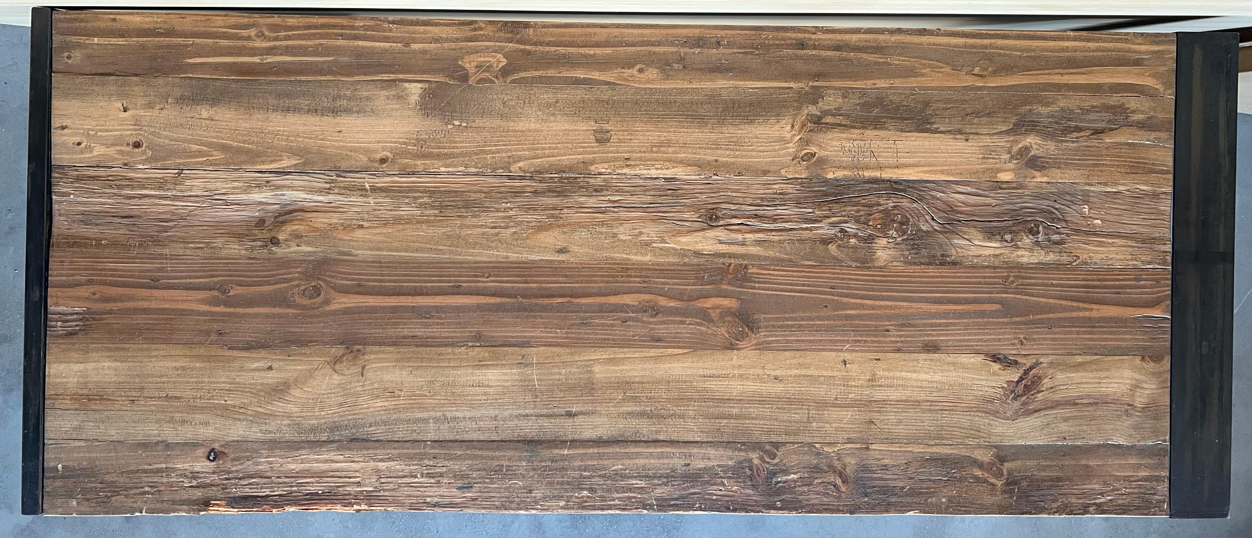 Antique Oak Kitchen Island, Butcher Block, Industrial Work Table Cast Iron For Sale 3