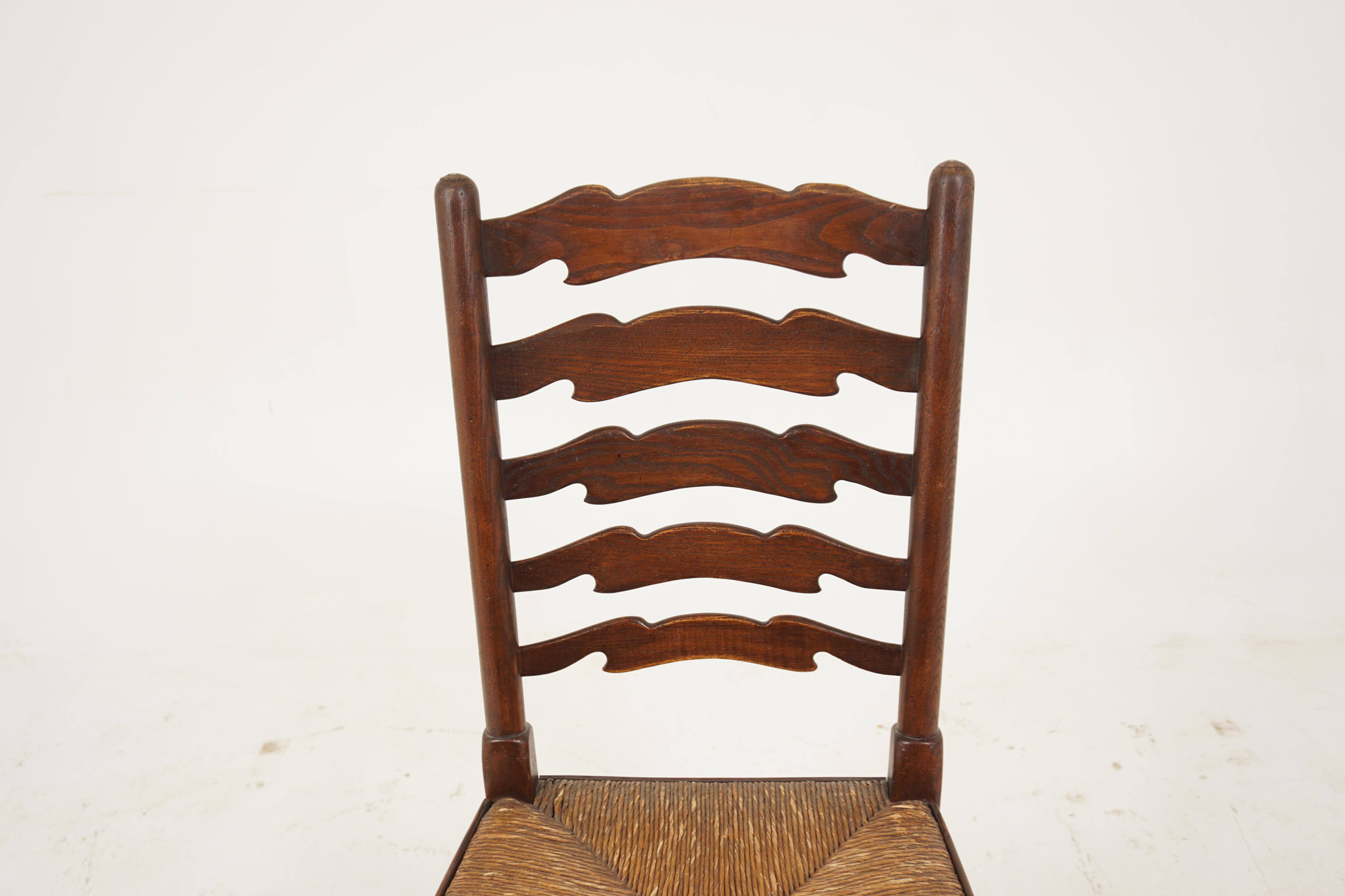 Antique Oak Ladder Back Rush Seat Dining Chair, Scotland 1900, B2922 In Good Condition In Vancouver, BC