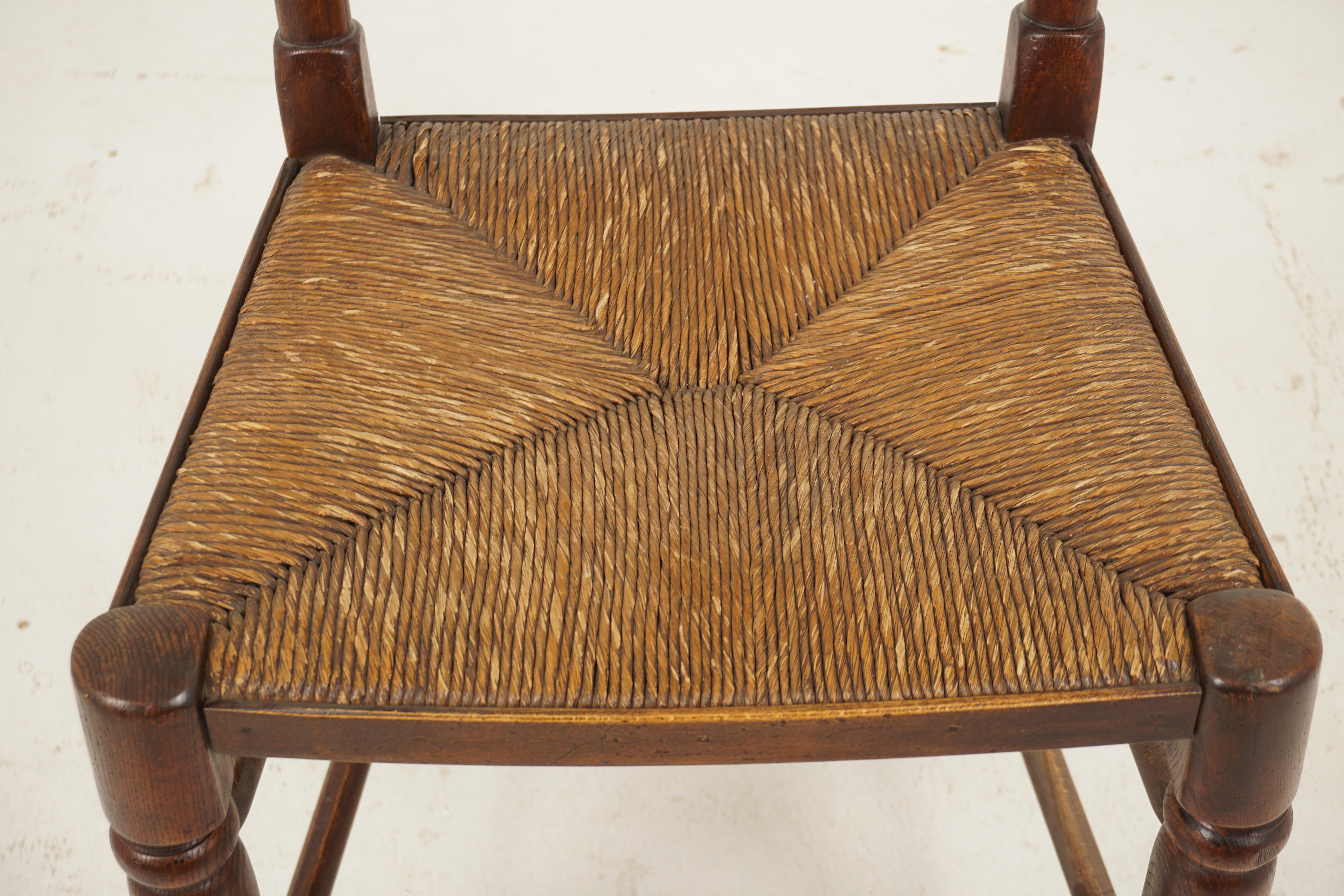 Early 20th Century Antique Oak Ladder Back Rush Seat Dining Chair, Scotland 1900, B2922