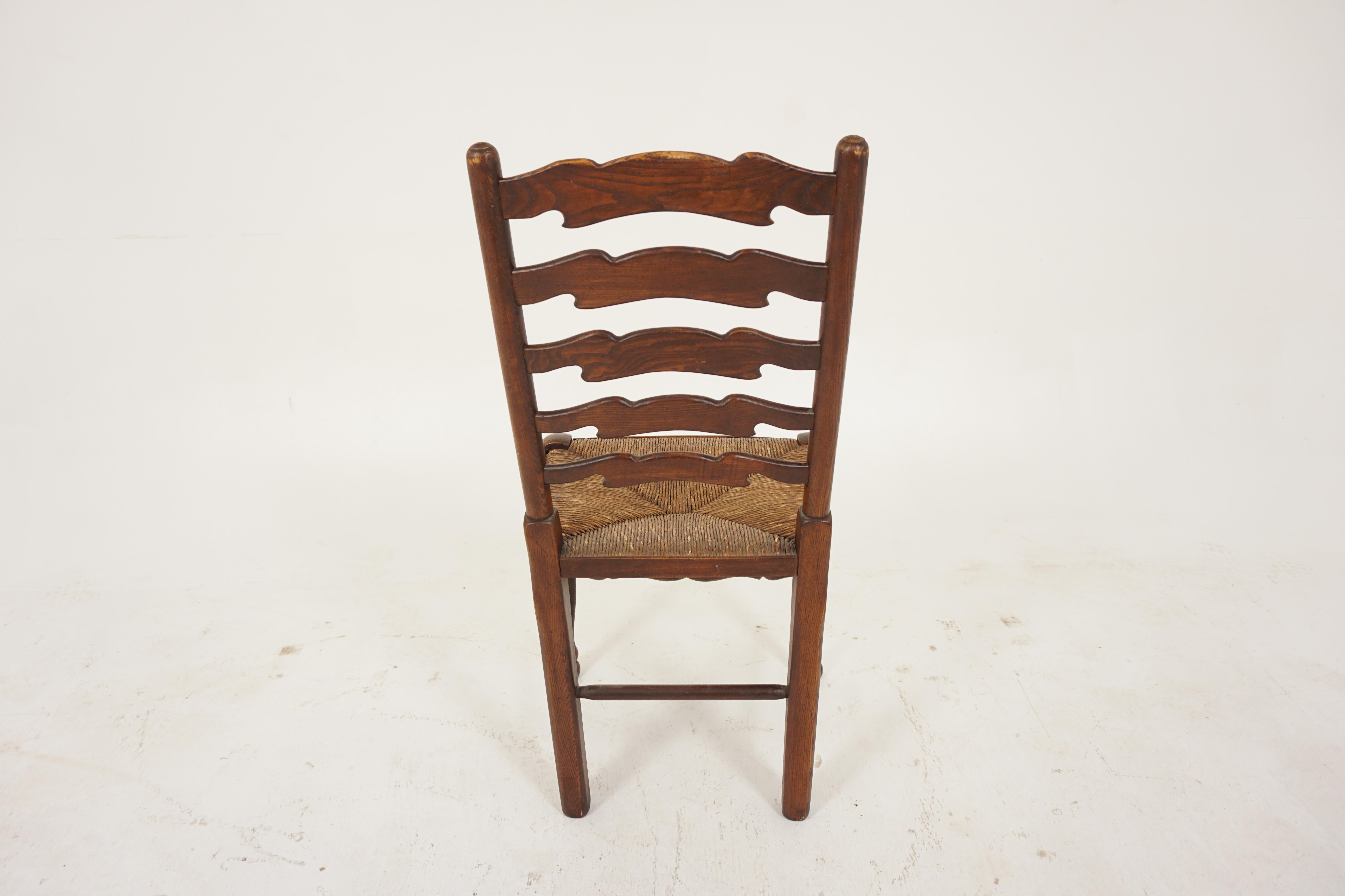 Antique Oak Ladder Back Rush Seat Dining Chair, Scotland 1900, B2922 1