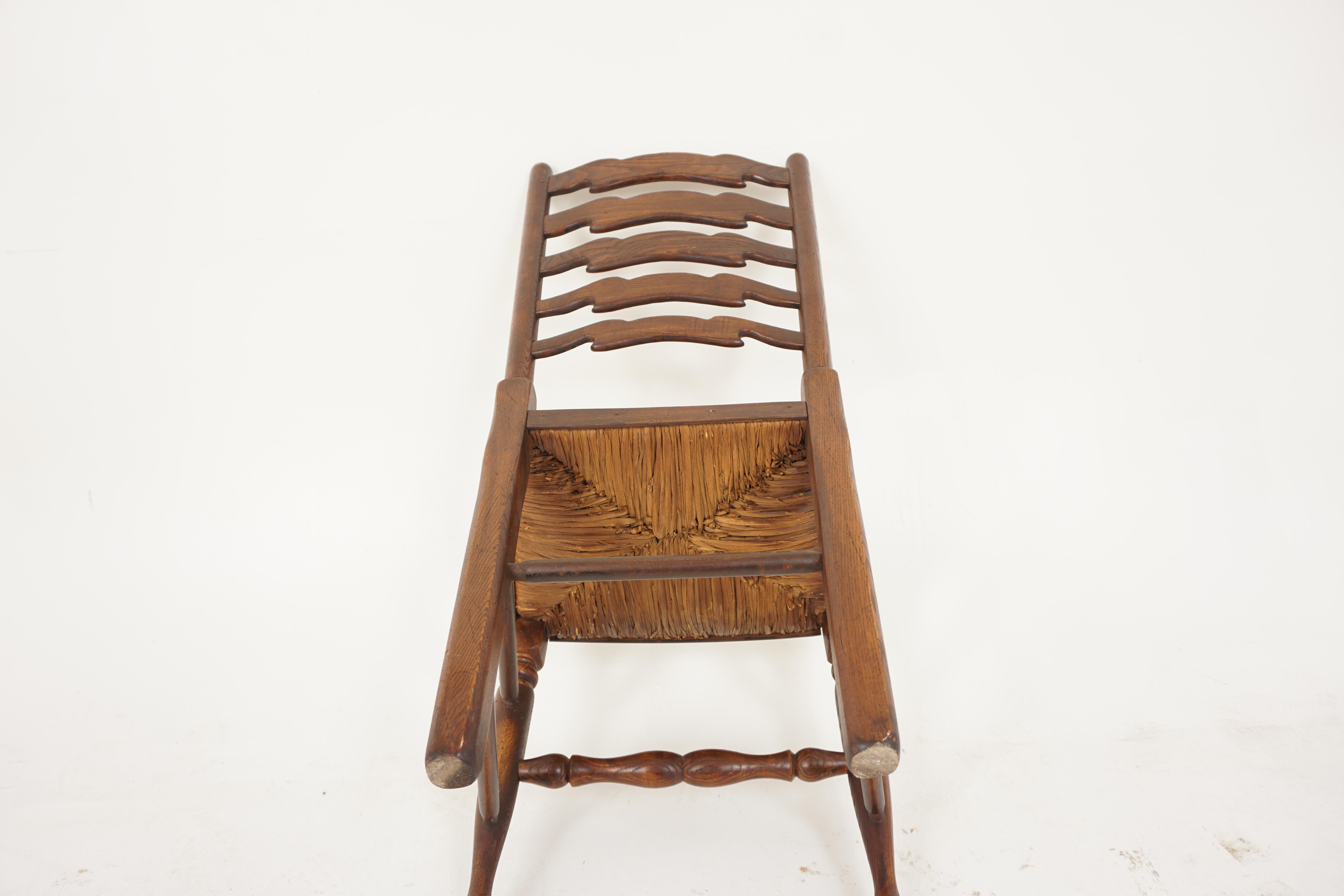 Antique Oak Ladder Back Rush Seat Dining Chair, Scotland 1900, B2922 2