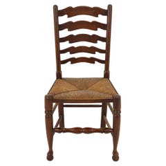 Antique Oak Ladder Back Rush Seat Dining Chair, Scotland 1900, B2922