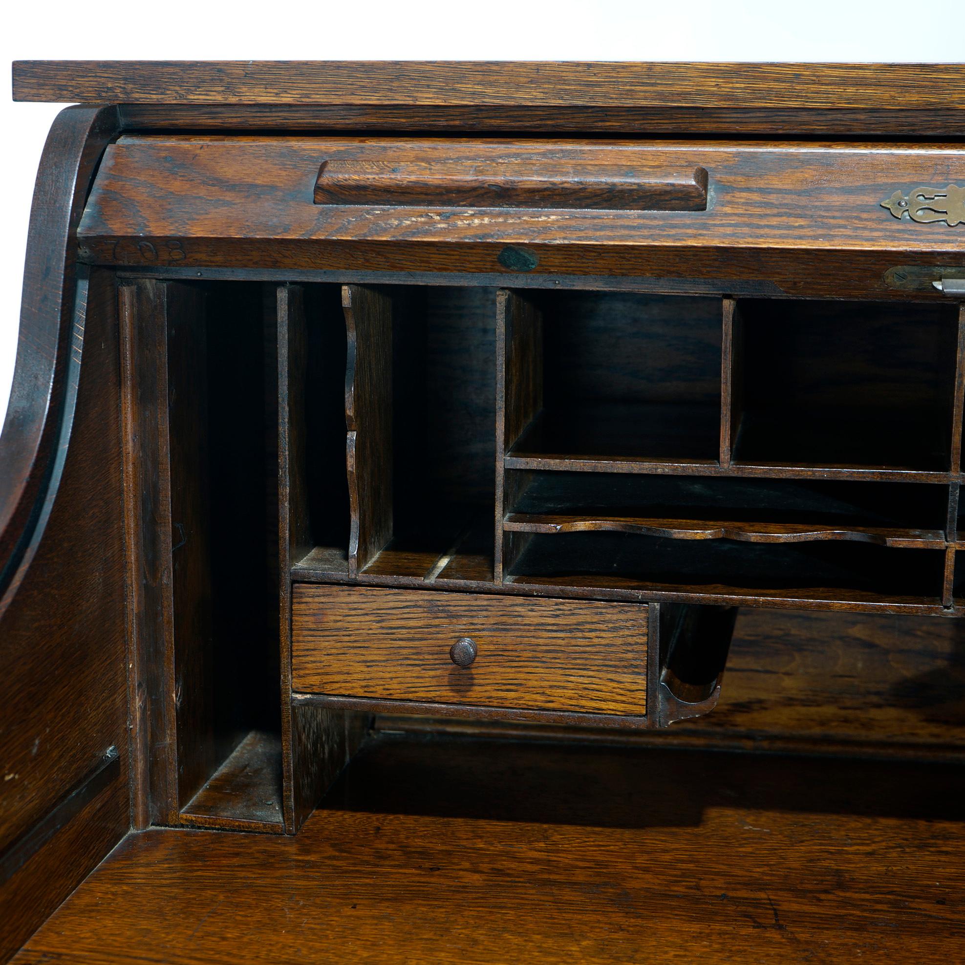 Antique Oak Ladies S-Roll Top Paneled Desk Circa 1910 5