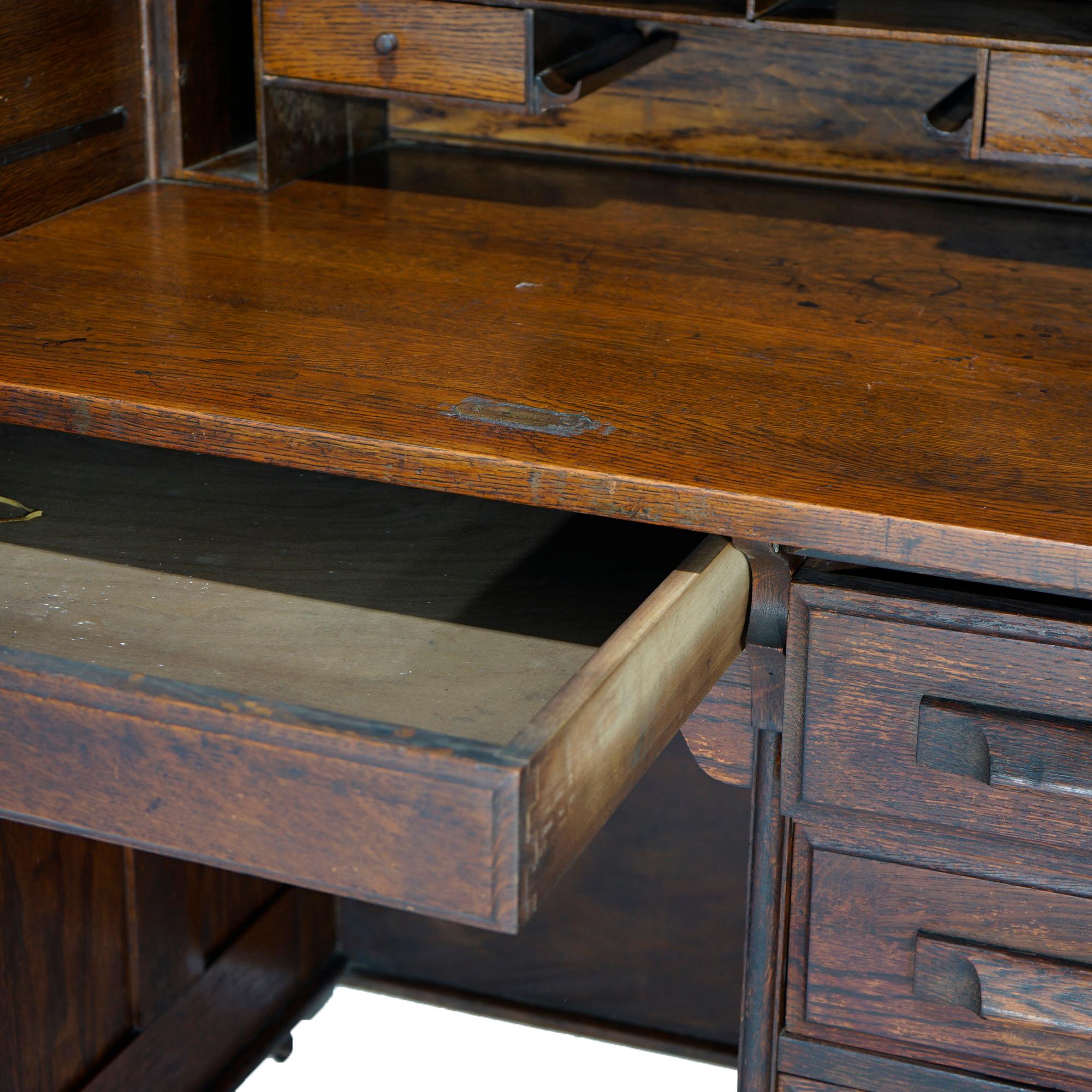 Antique Oak Ladies S-Roll Top Paneled Desk Circa 1910 6