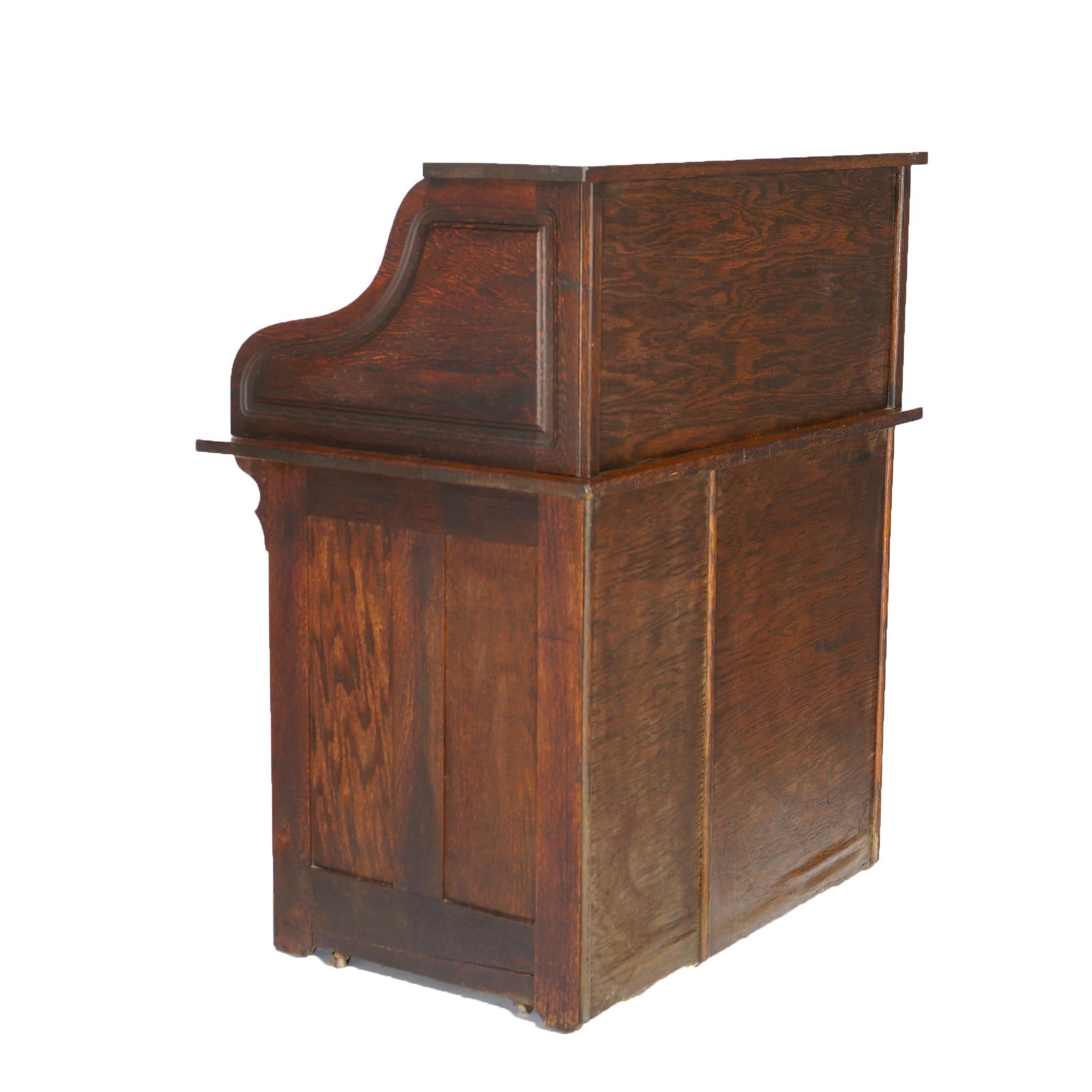 Antique Oak Ladies S-Roll Top Paneled Desk Circa 1910 2