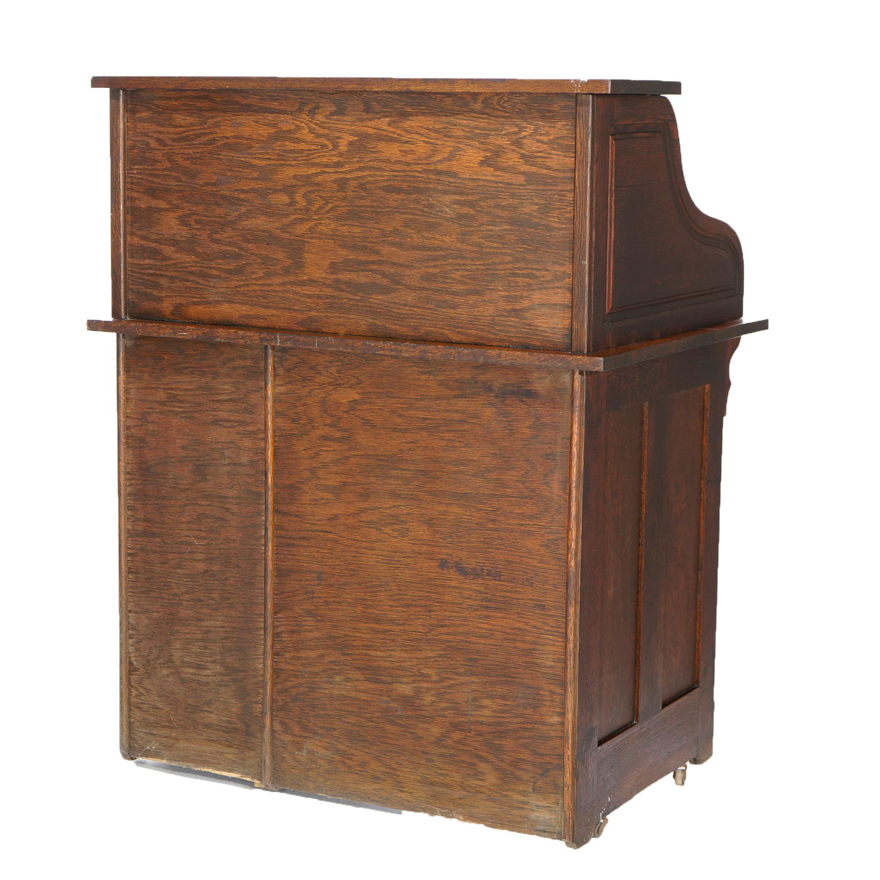 Antique Oak Ladies S-Roll Top Paneled Desk Circa 1910 3