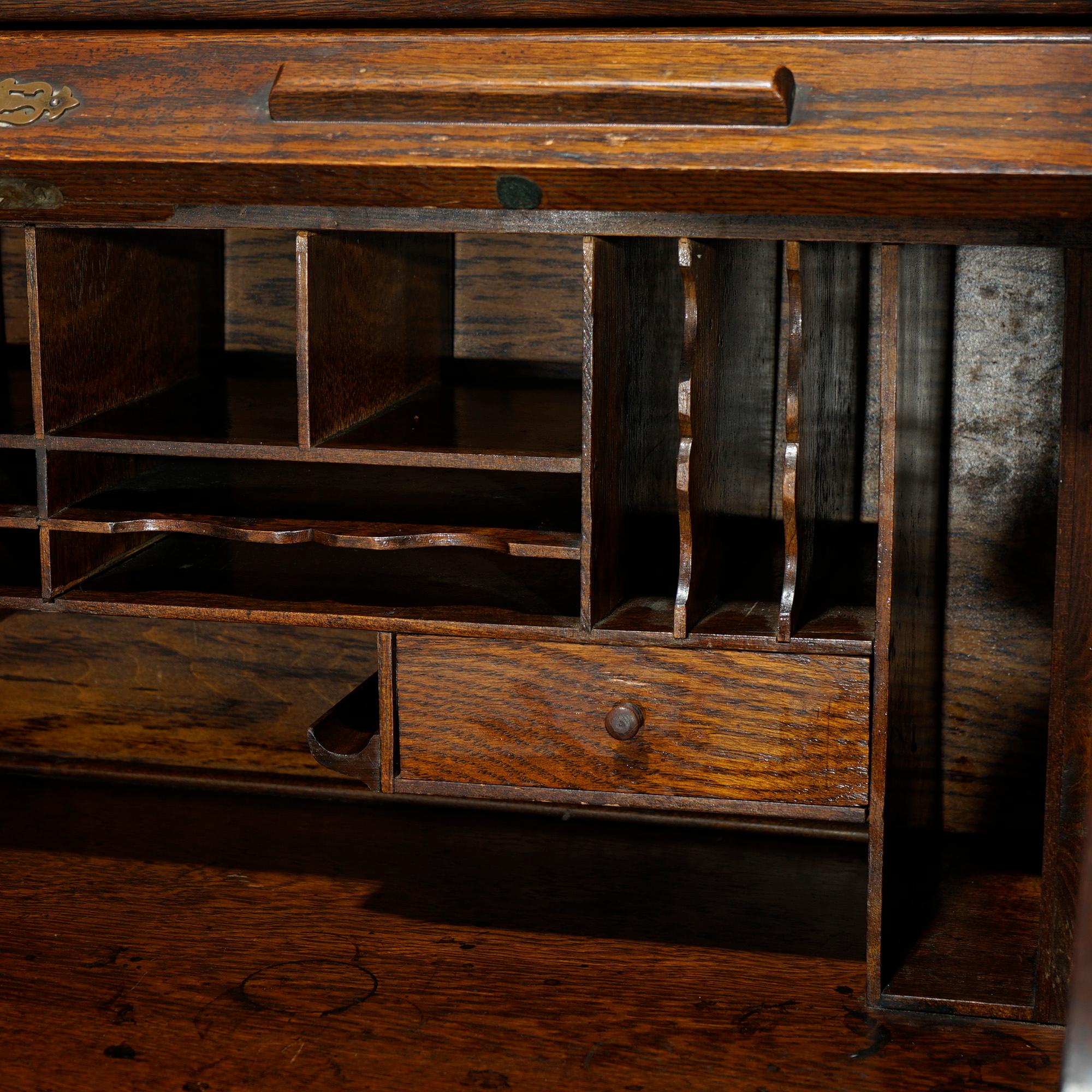 Antique Oak Ladies S-Roll Top Paneled Desk Circa 1910 4