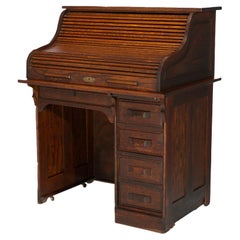 Antique Oak Ladies S-Roll Top Paneled Desk Circa 1910