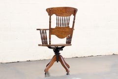 Vintage 1970s Oak Lawyer's Chair, "Turn of the Century" Style