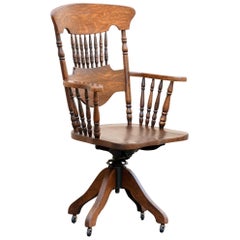 Vintage 1970s Oak Lawyer's Chair, "Turn of the Century" Style