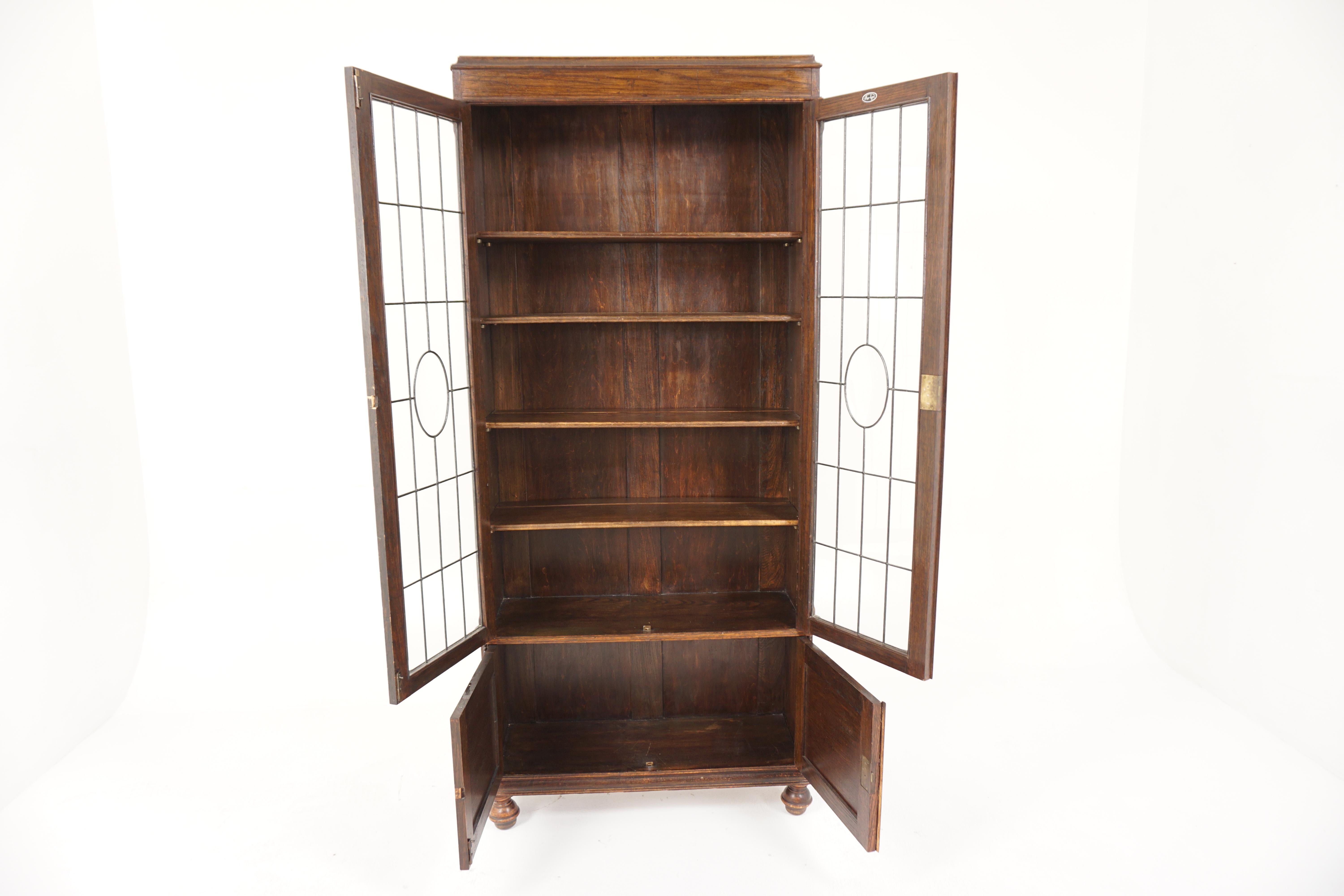 Early 20th Century Antique Oak Leaded Glass Bookcase, Display Cabinet, Scotland, 1910, B2941