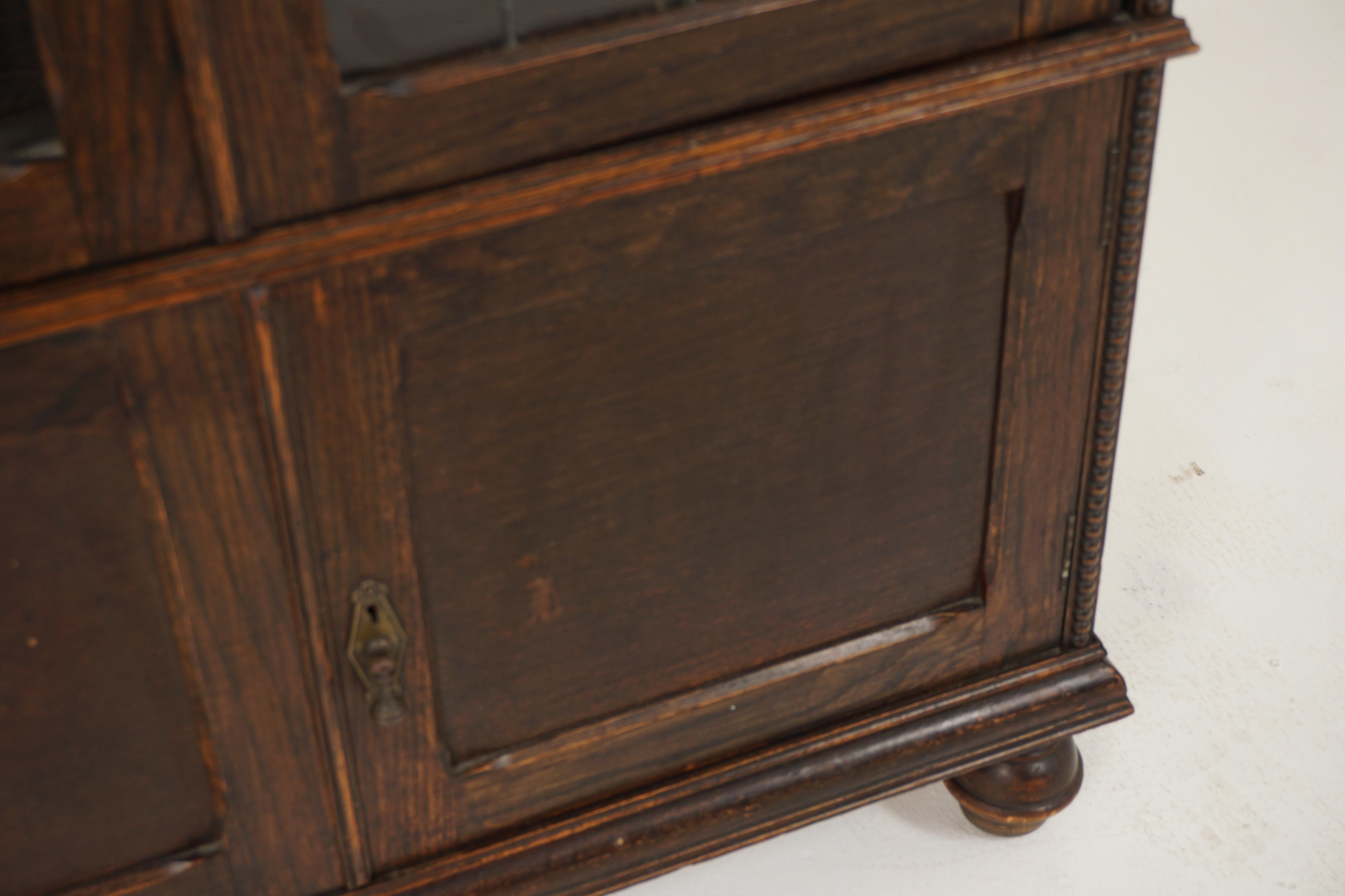 Antique Oak Leaded Glass Bookcase, Display Cabinet, Scotland, 1910, B2941 2