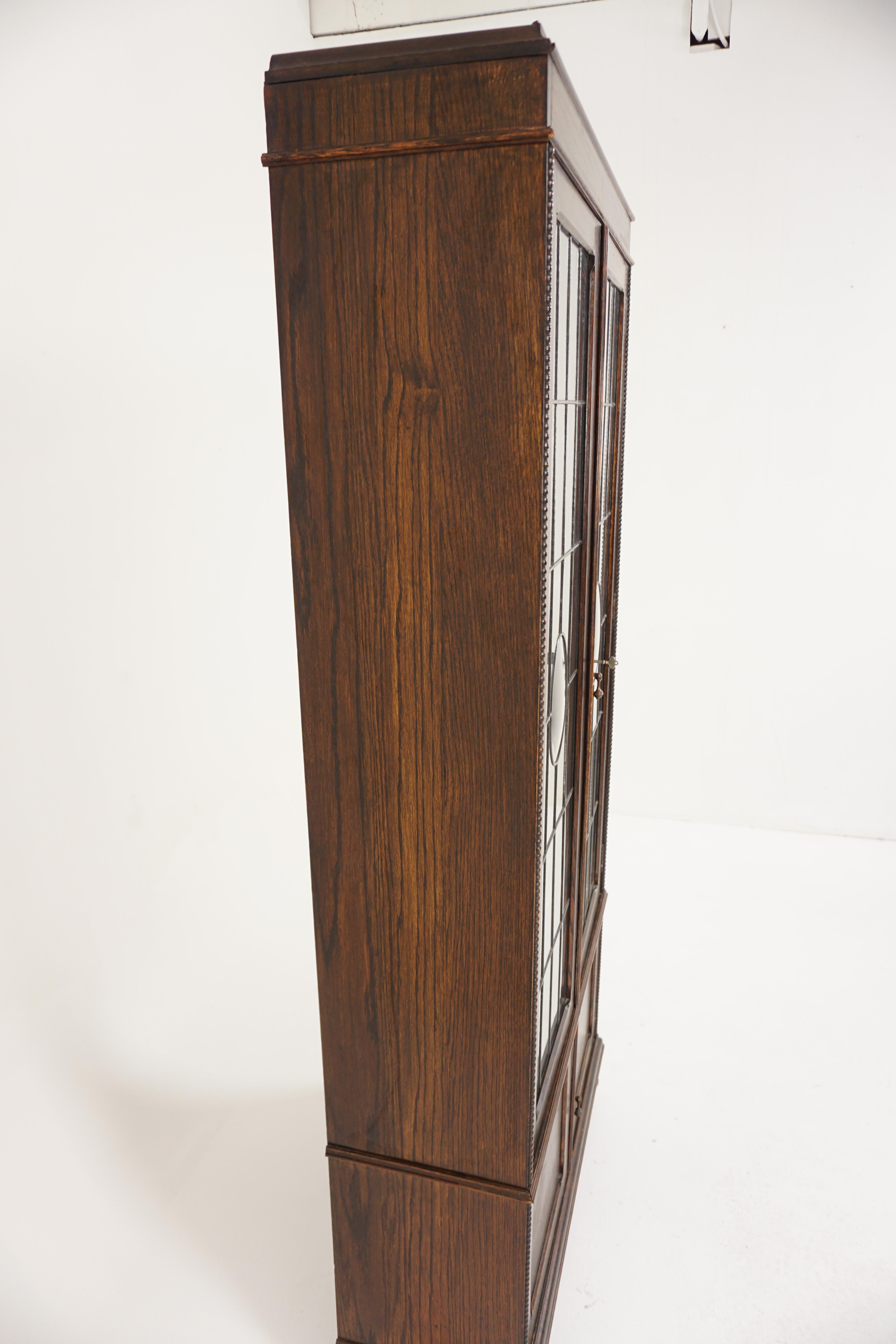 Antique Oak Leaded Glass Bookcase, Display Cabinet, Scotland, 1910, B2941 3