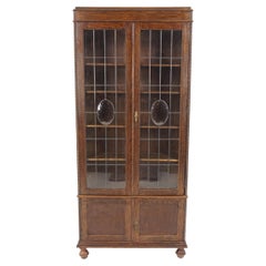 Antique Oak Leaded Glass Bookcase, Display Cabinet, Scotland, 1910, B2941