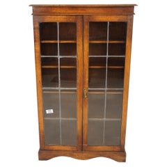 Vintage Oak Leaded Glass Bookcase, Display Cabinet, Scotland 1910, H980