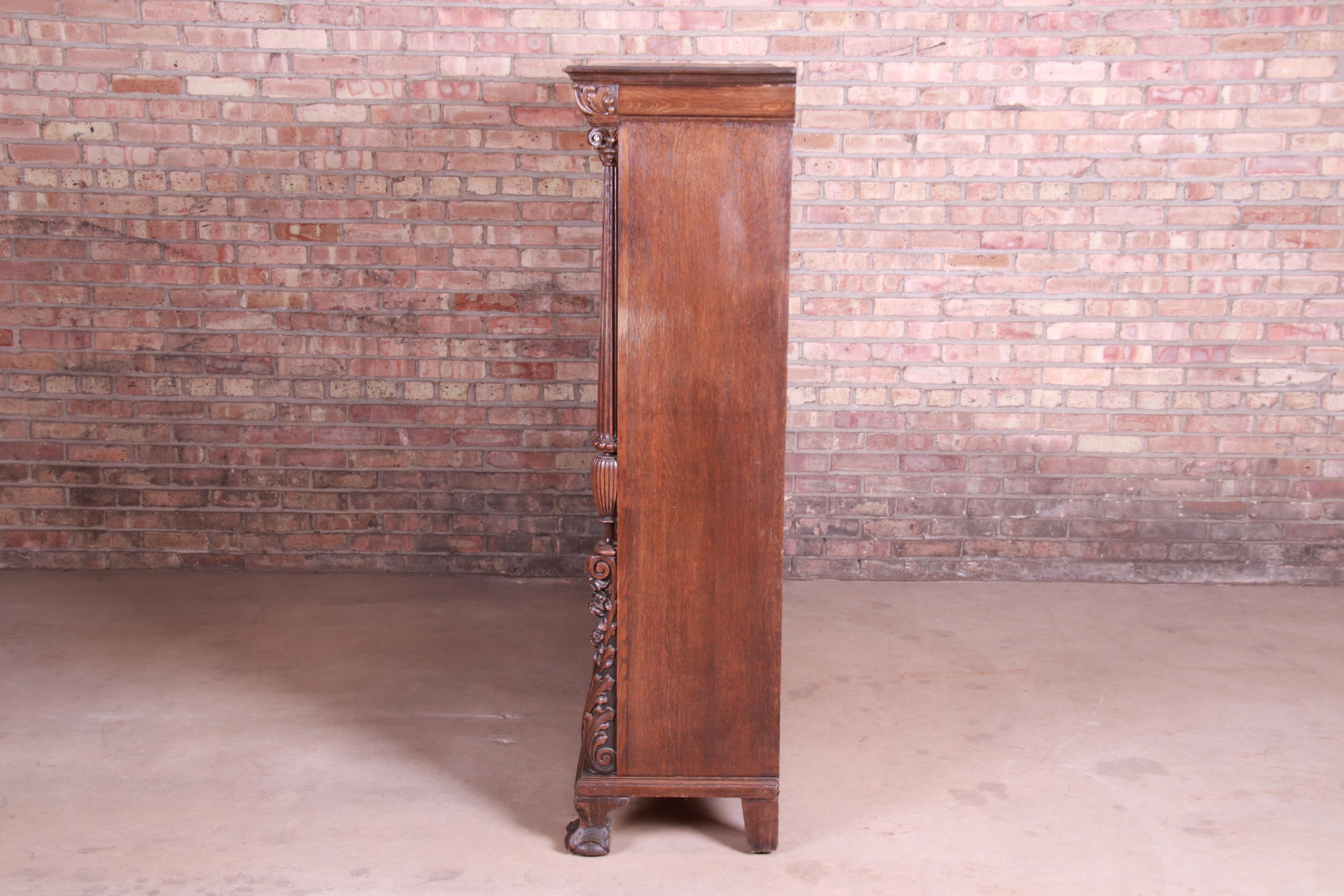 Antique Oak Leaded Glass Triple Bookcase 3