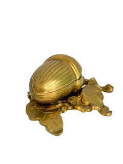 Antique Oak & Leaf Brass Bronze Catchall Box, France, 1890s