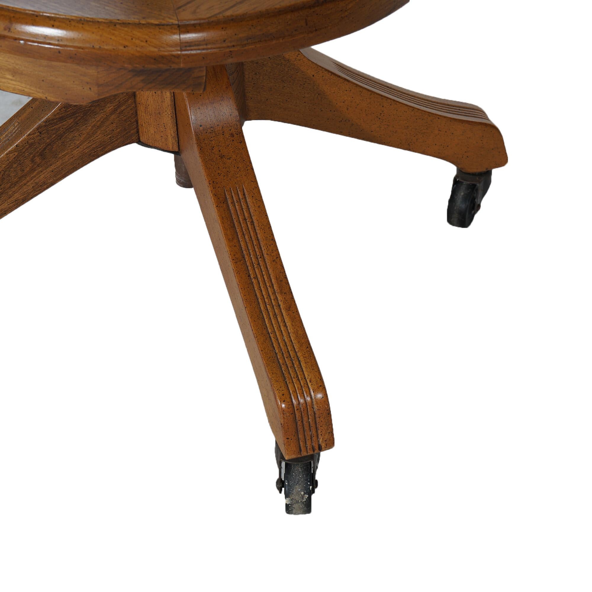 American Antique Oak, Leather &Pressed Cane Rolling Office Desk C1910